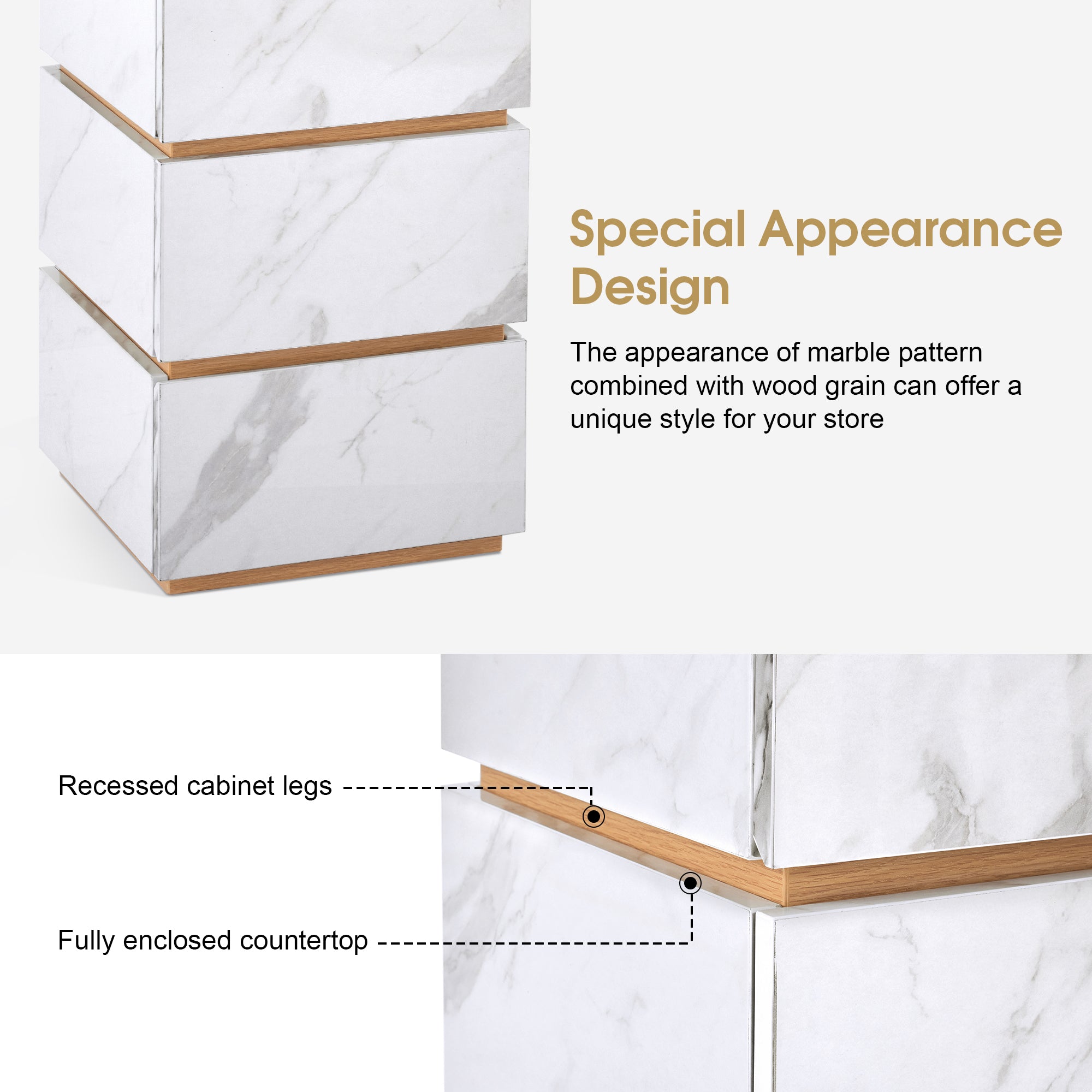 BarberPub Marble Patterned Storage Salon Barber Cabinet with 4 Drawers, Large-Capacity Station 2037