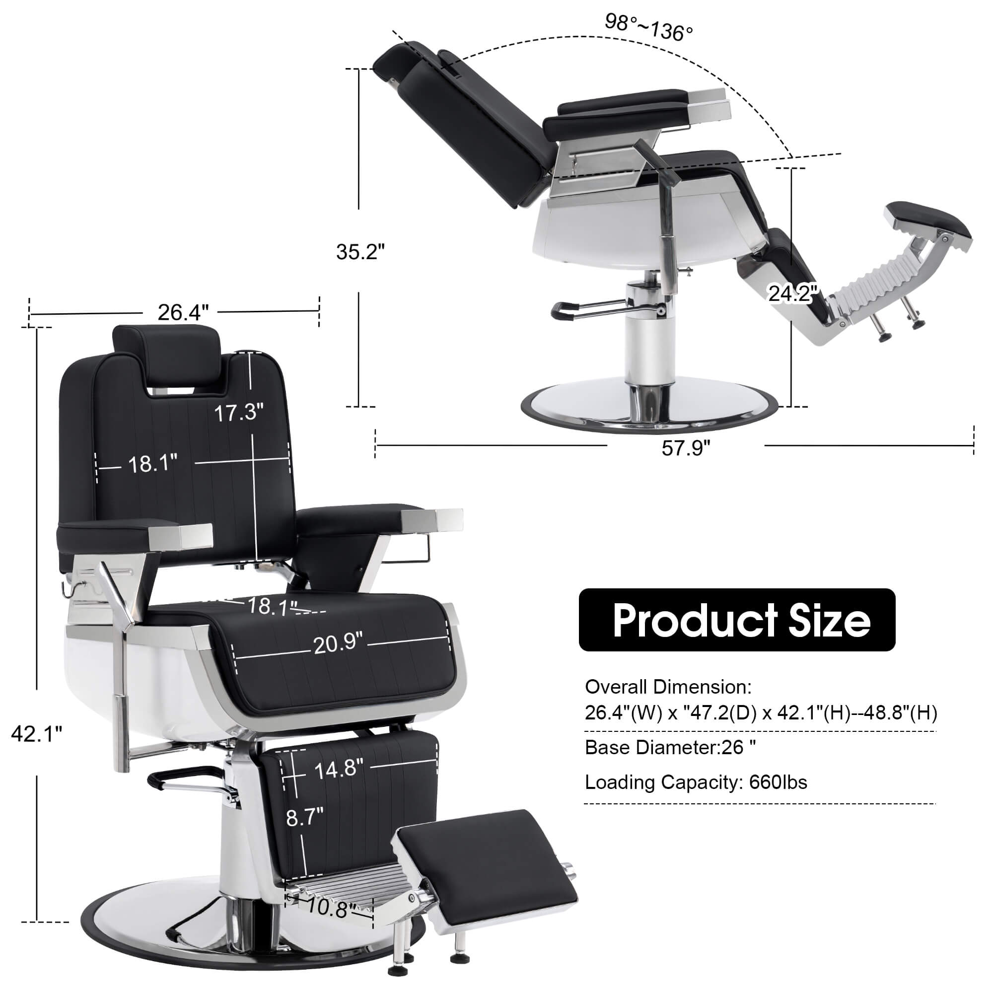 Barber Chair 3819 & Anti-Fatigue Mat 0085 Set - All Purpose Reclining Hydraulic Barber Chair with 1 Inch Thick Salon Mat, Ideal for Barbers & Stylists