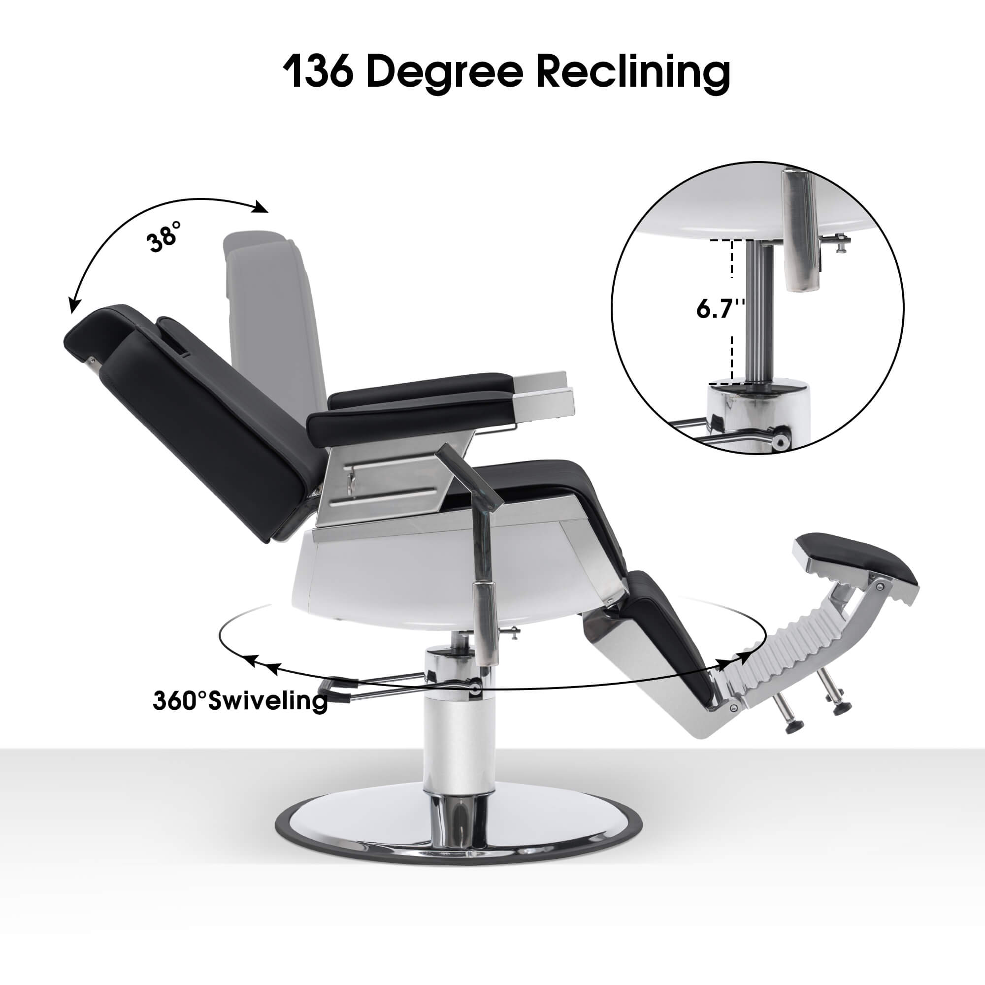 Barber Chair 3819 & Anti-Fatigue Mat 0085 Set - All Purpose Reclining Hydraulic Barber Chair with 1 Inch Thick Salon Mat, Ideal for Barbers & Stylists