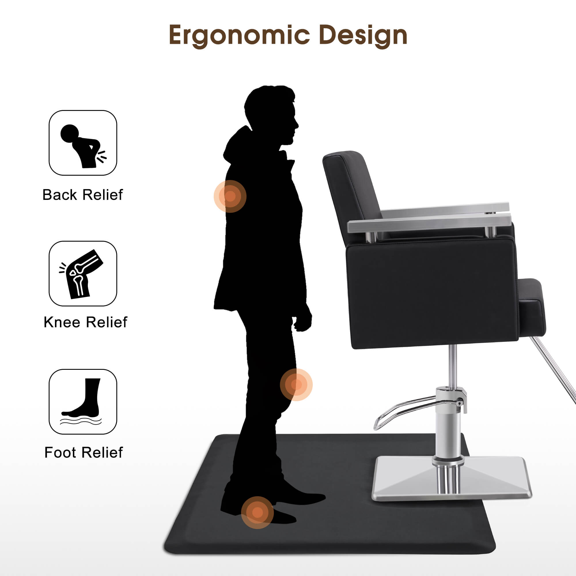 3'x5' Comfort Hair Salon Mat for Stylist, Anti Fatigue Floor Barber Mat Rectangle 0.5" Thick 0040