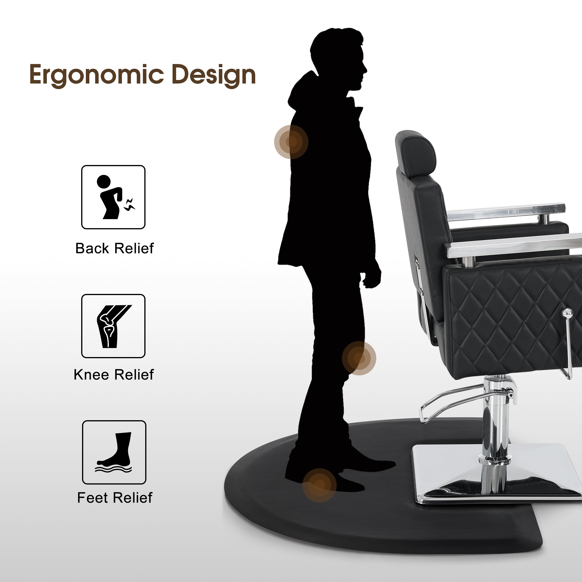 Anti-Fatigue Salon Comfort Mat for Square Base Chair, 3 x 4 ft Semicircle Standing Floor Mat 0065/0075