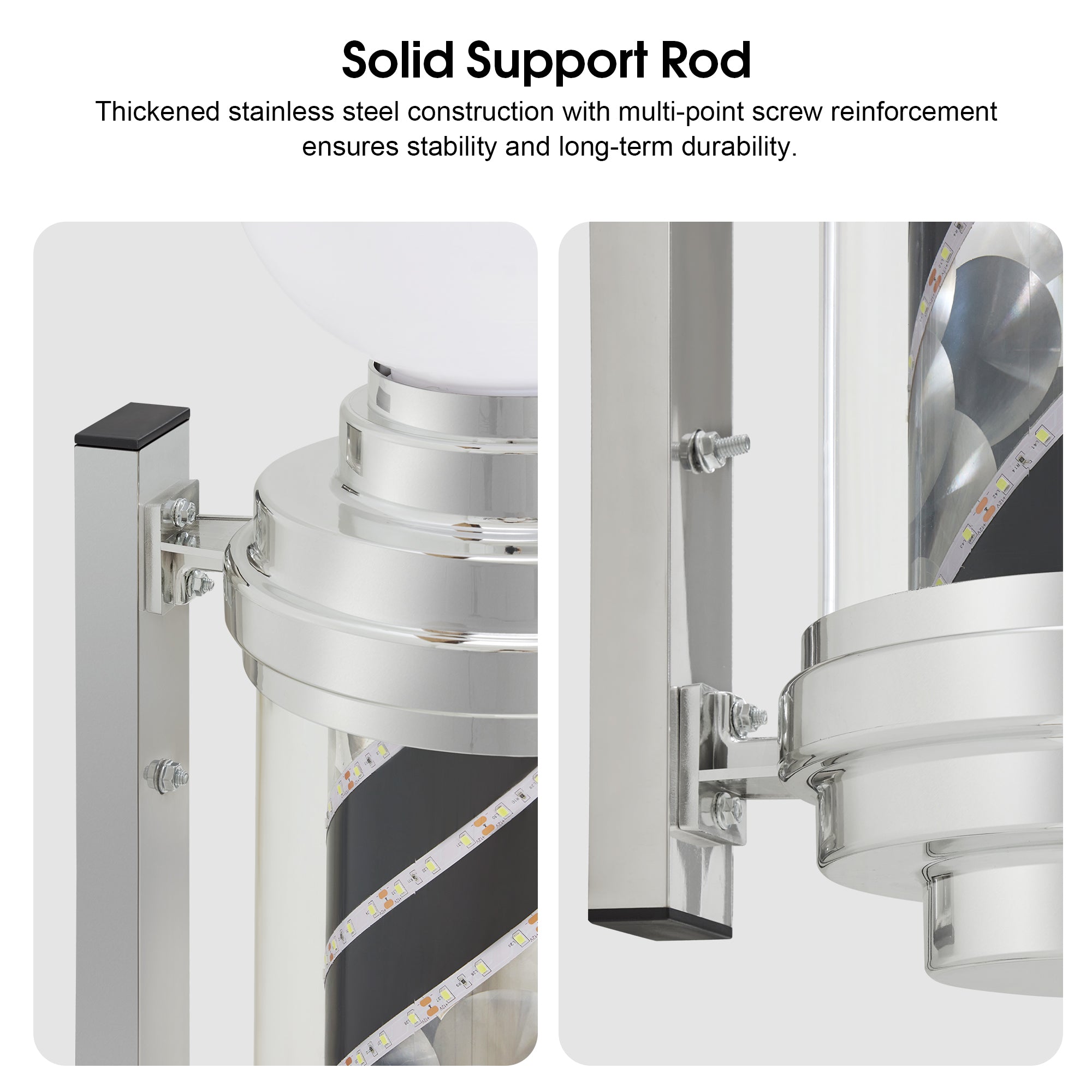 Black & White LED Barber Pole Light, Spinning Waterproof Wall Mounted Salon Sign L014