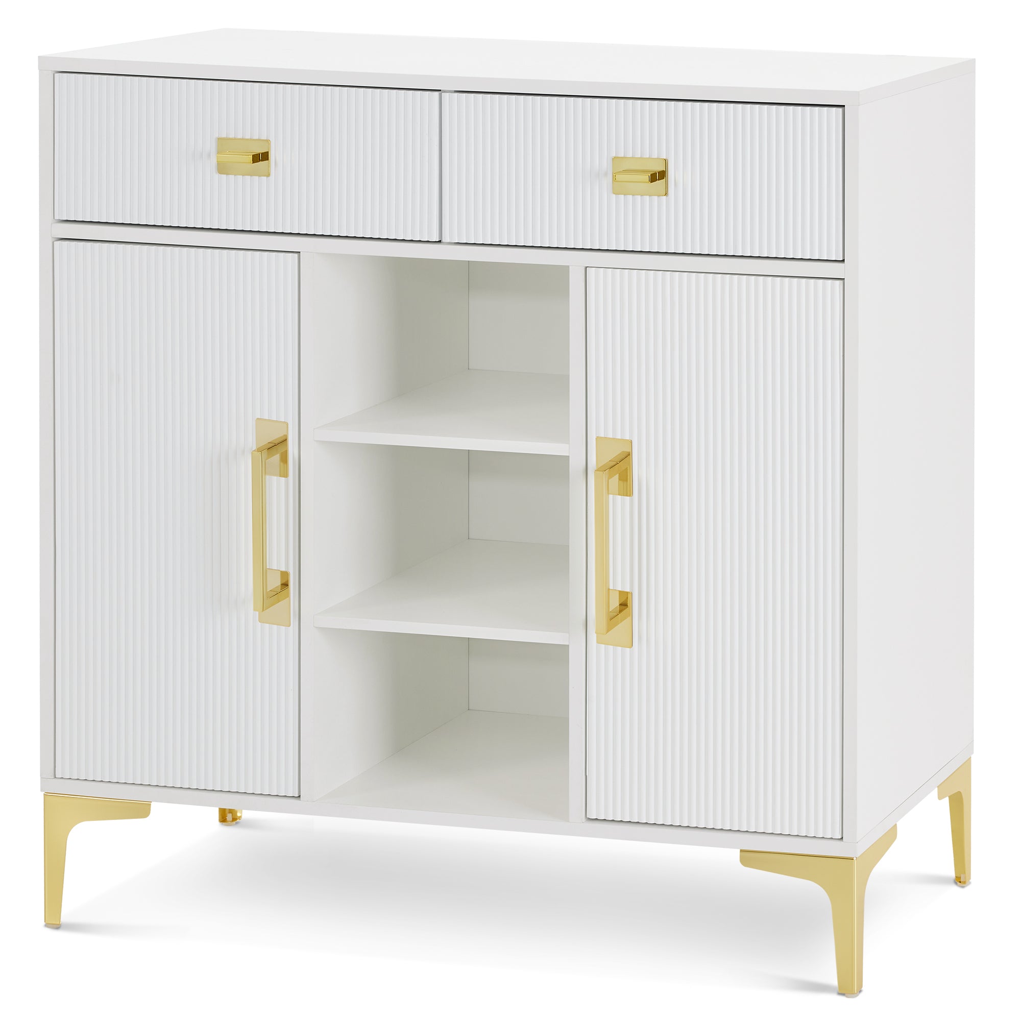 Modern Fluted Freestanding Barber Station with Storage Drawers & Cabinet & Open Space 3161