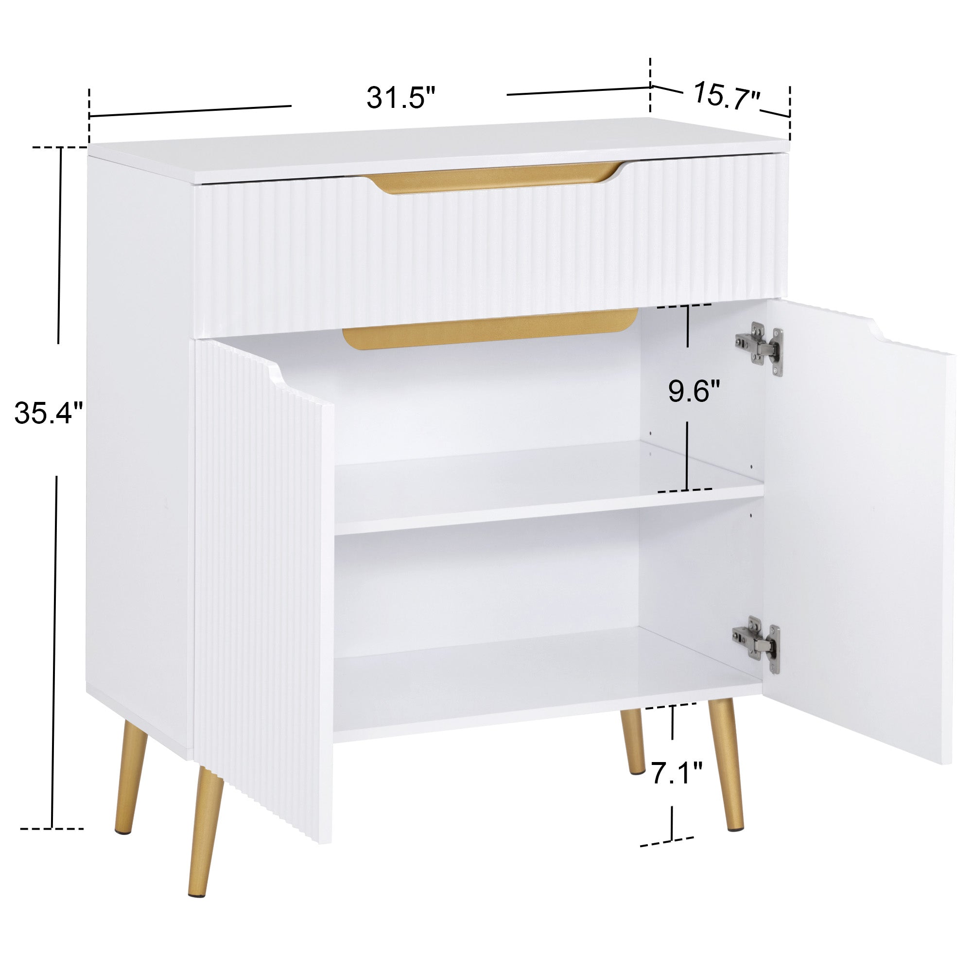 BarberPub Fluted Barber Station with Drawer & Cabinet, Beauty Salon White Storage Organizer 3196