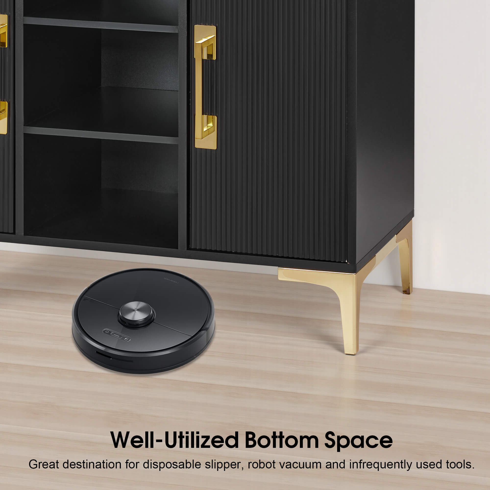 Black Fluted Freestanding Barber Station with Storage Drawers & Cabinet & Open Space 3161