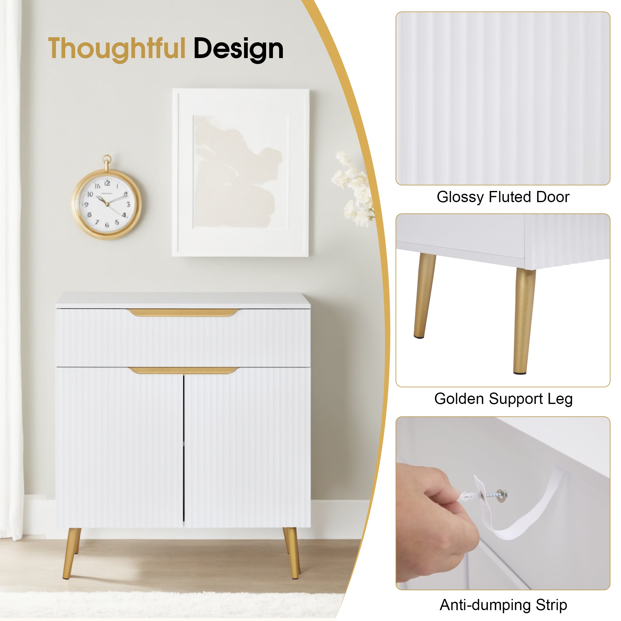 BarberPub Fluted Barber Station with Drawer & Cabinet, Beauty Salon White Storage Organizer 3196