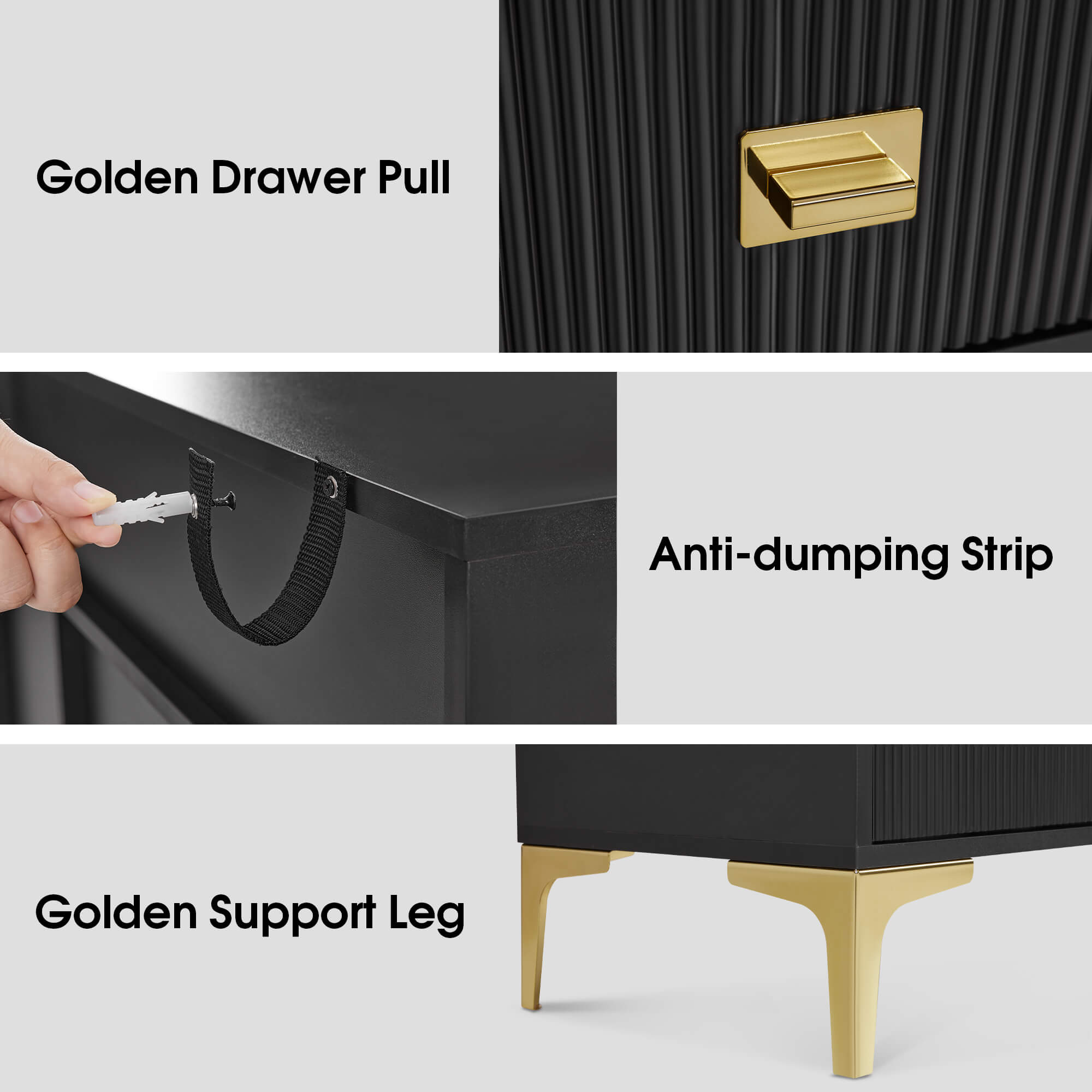 Black Fluted Freestanding Barber Station with Storage Drawers & Cabinet & Open Space 3161