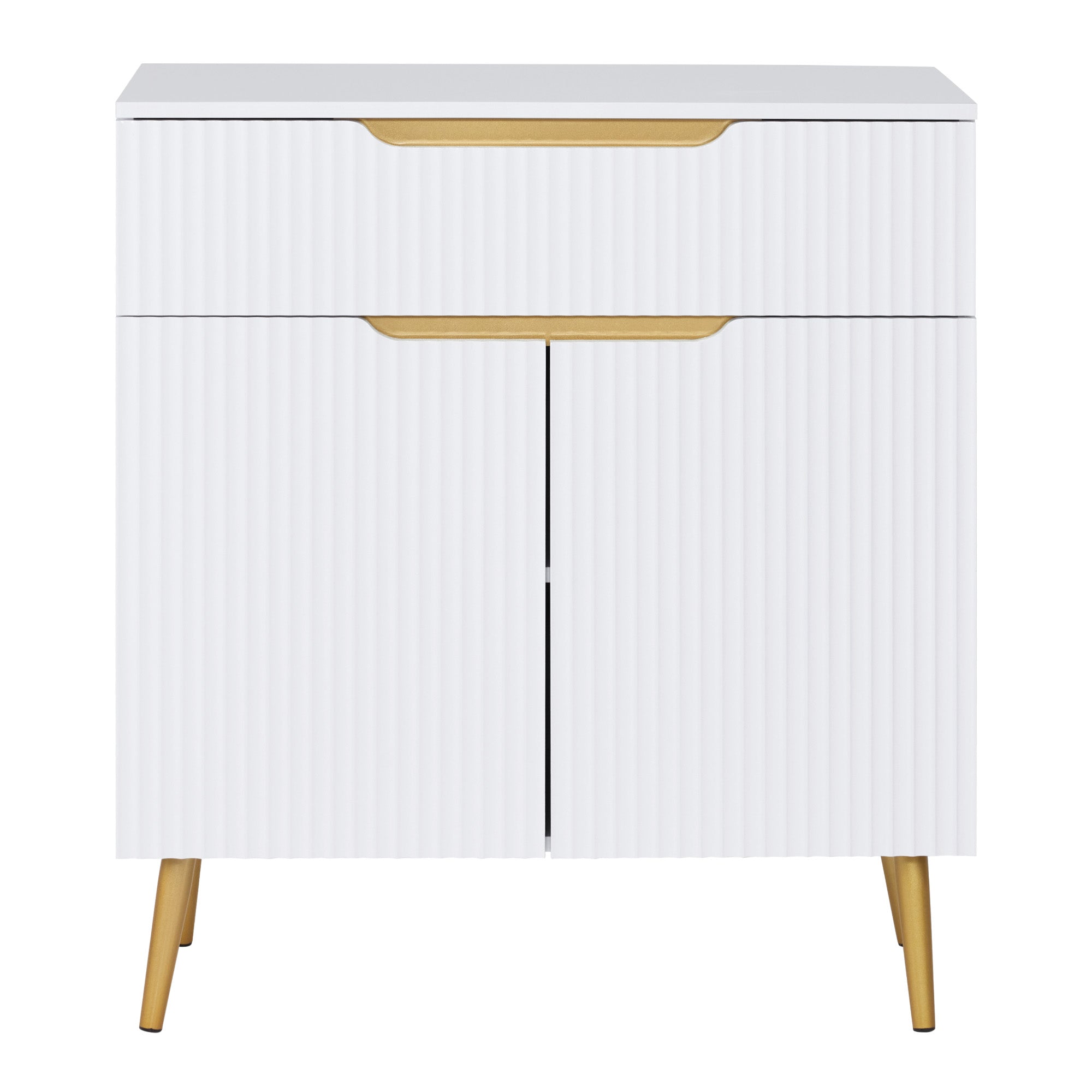 BarberPub Fluted Barber Station with Drawer & Cabinet, Beauty Salon White Storage Organizer 3196