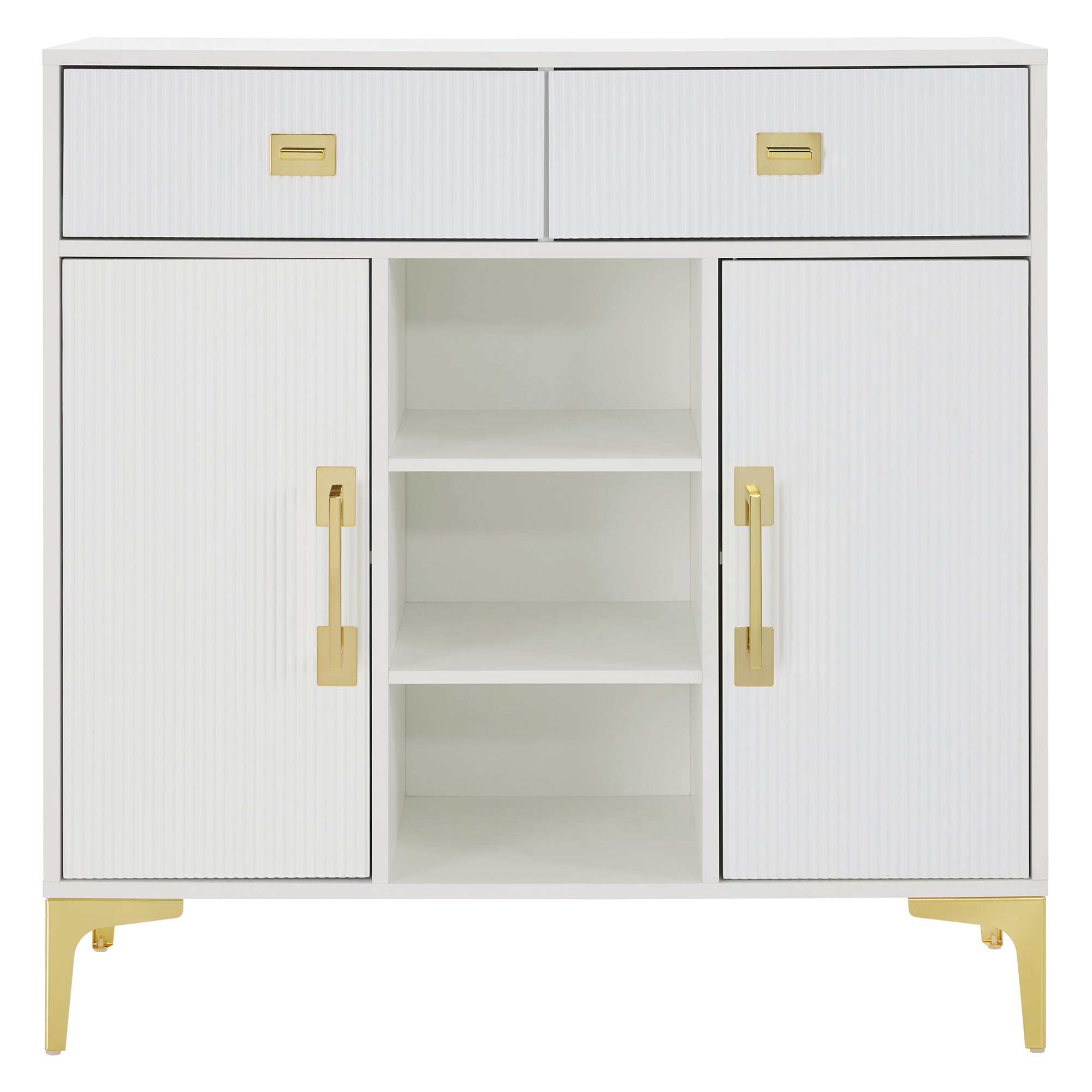 Modern Fluted Freestanding Barber Station with Storage Drawers & Cabinet & Open Space 3161