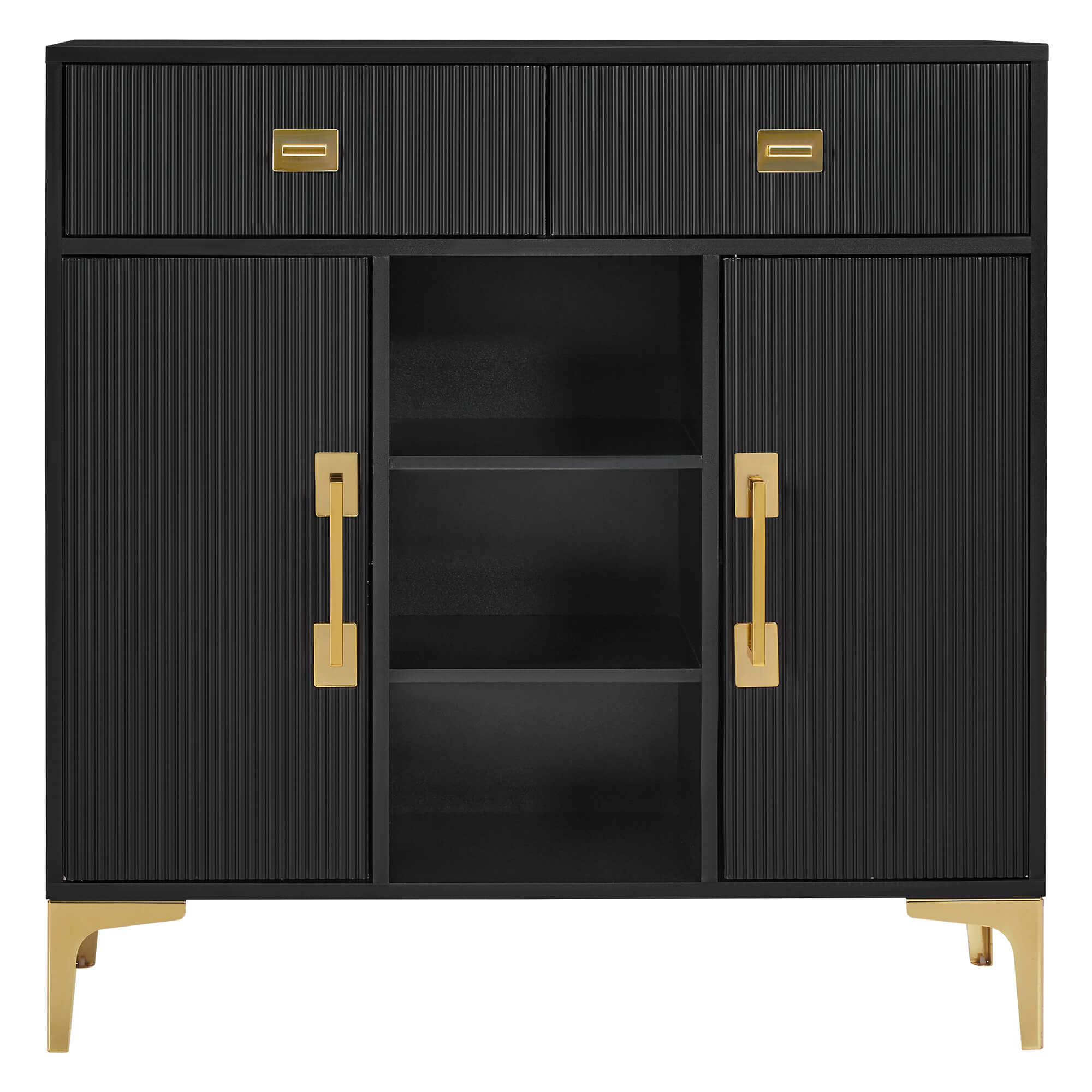 Black Fluted Freestanding Barber Station with Storage Drawers & Cabinet & Open Space 3161