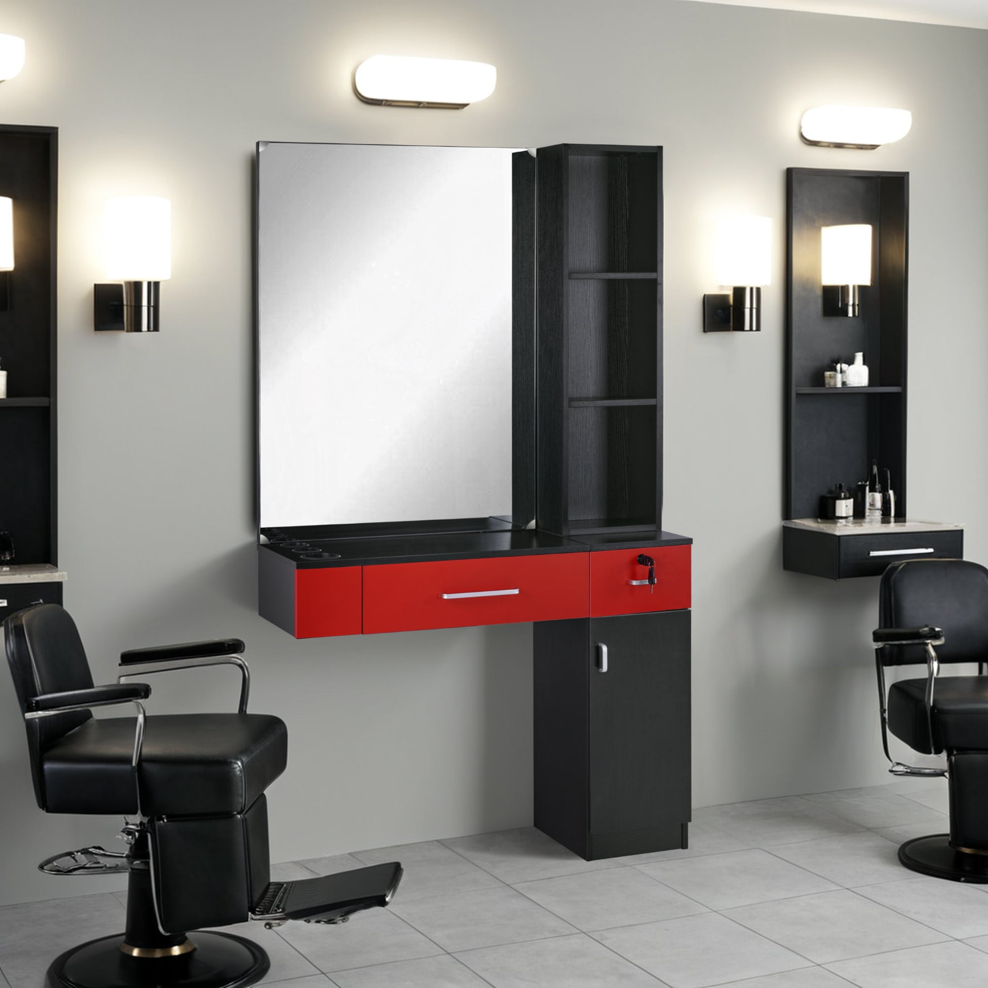 BarberPub Wall Mount Hair Styling Barber Station with Mirror Beauty Equipment 3026