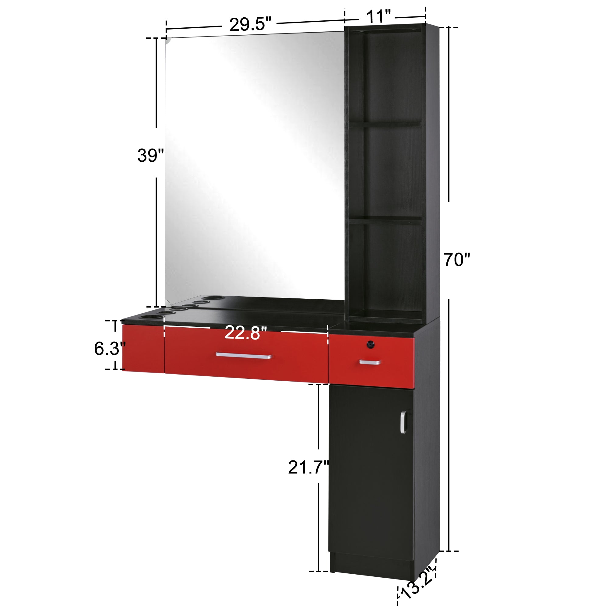 BarberPub Wall Mount Hair Styling Barber Station with Mirror Beauty Equipment 3026