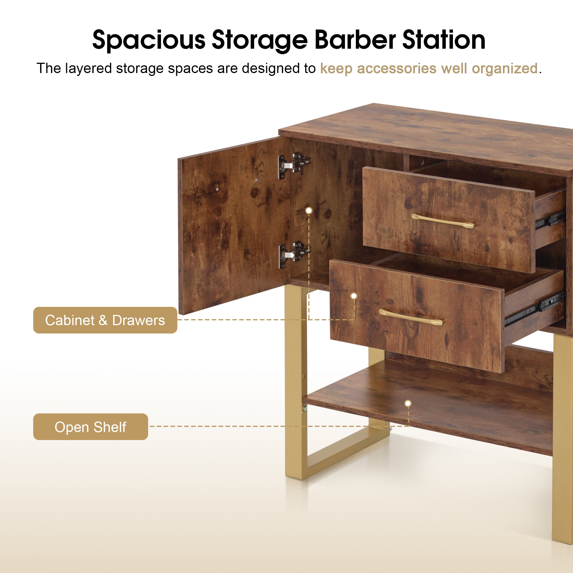 BarberPub Barber Station Wall Mount Storage Cabinet Bathroom Dresser with Shelf 3185