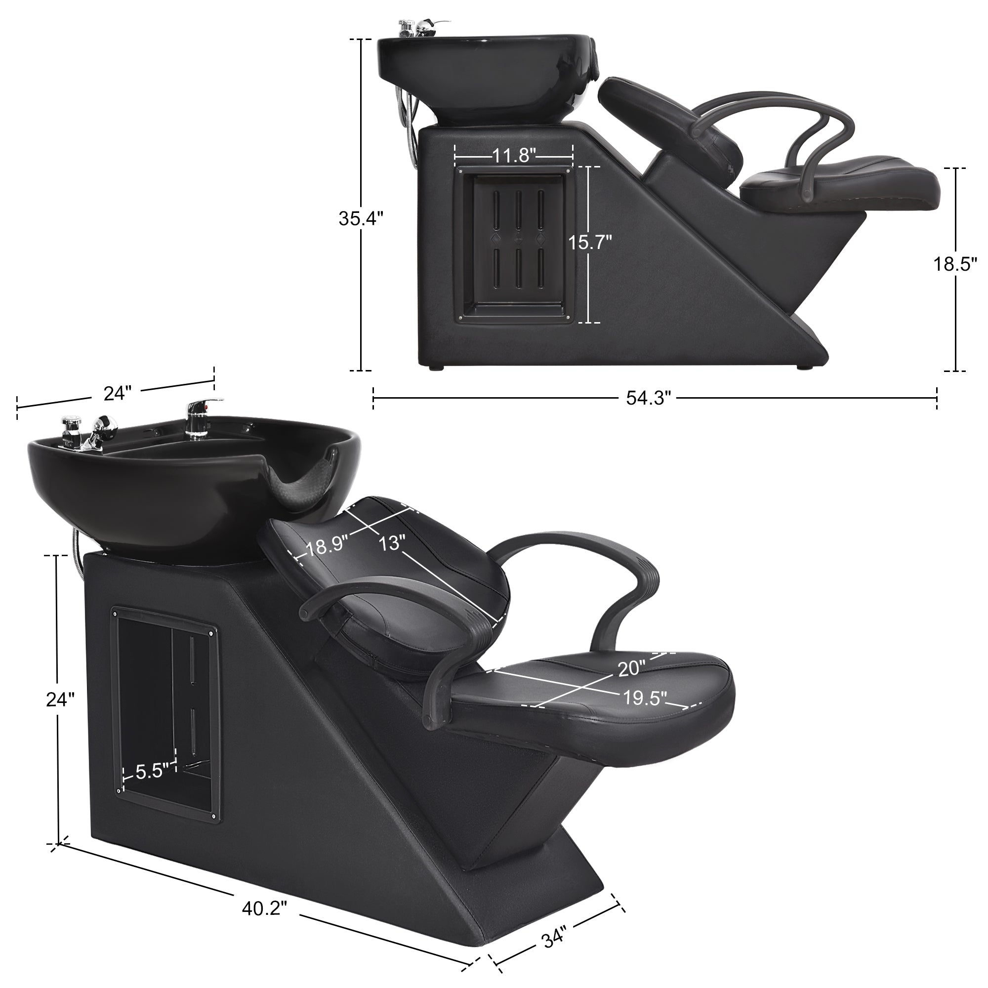 BarberPub Shampoo Chair, Ceramic Bowl Backwash Sink Barber Chair for Salon 9020