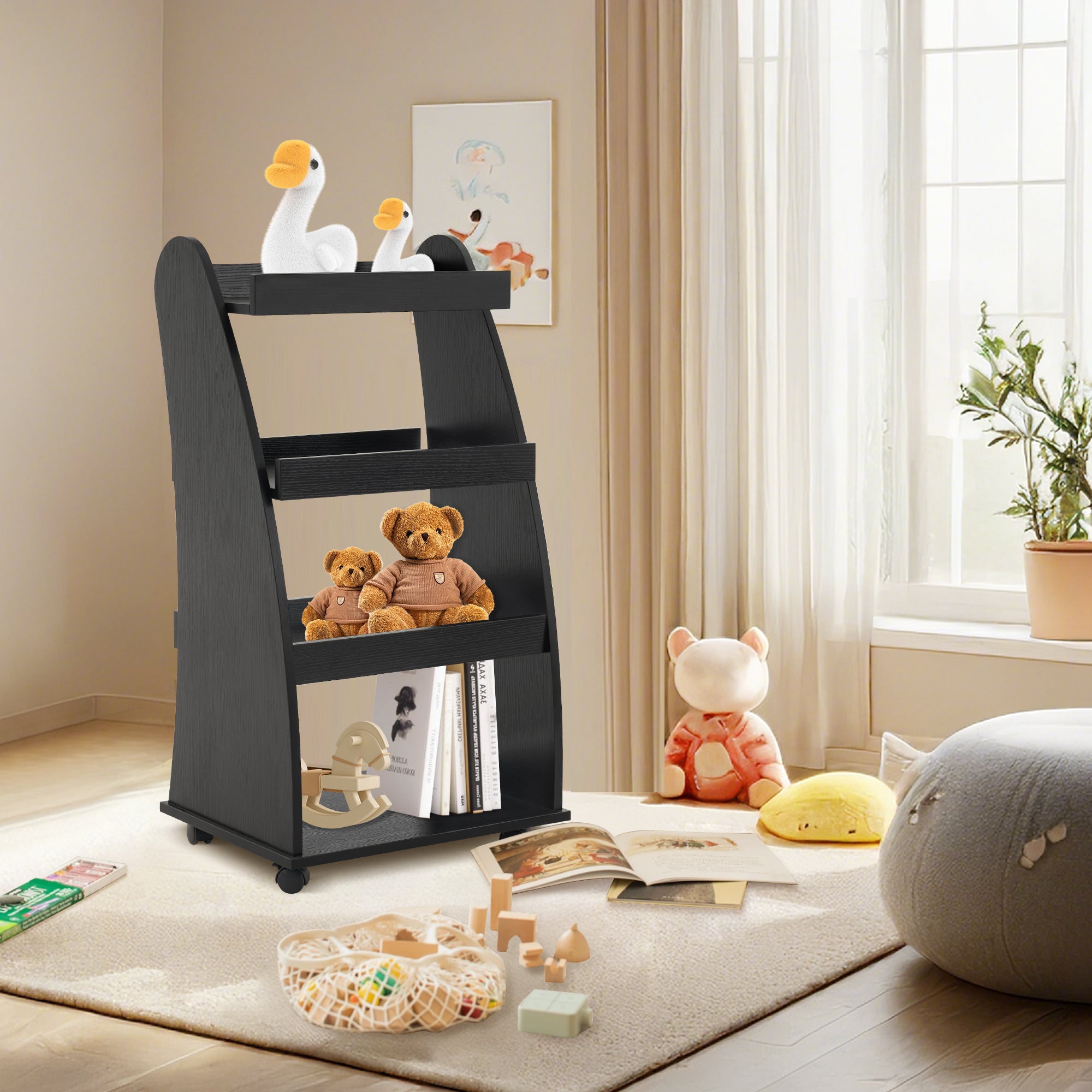 4-Tier Kids Bookshelf Rolling Cart for Storage, Children's Bookcases Organizer 2030