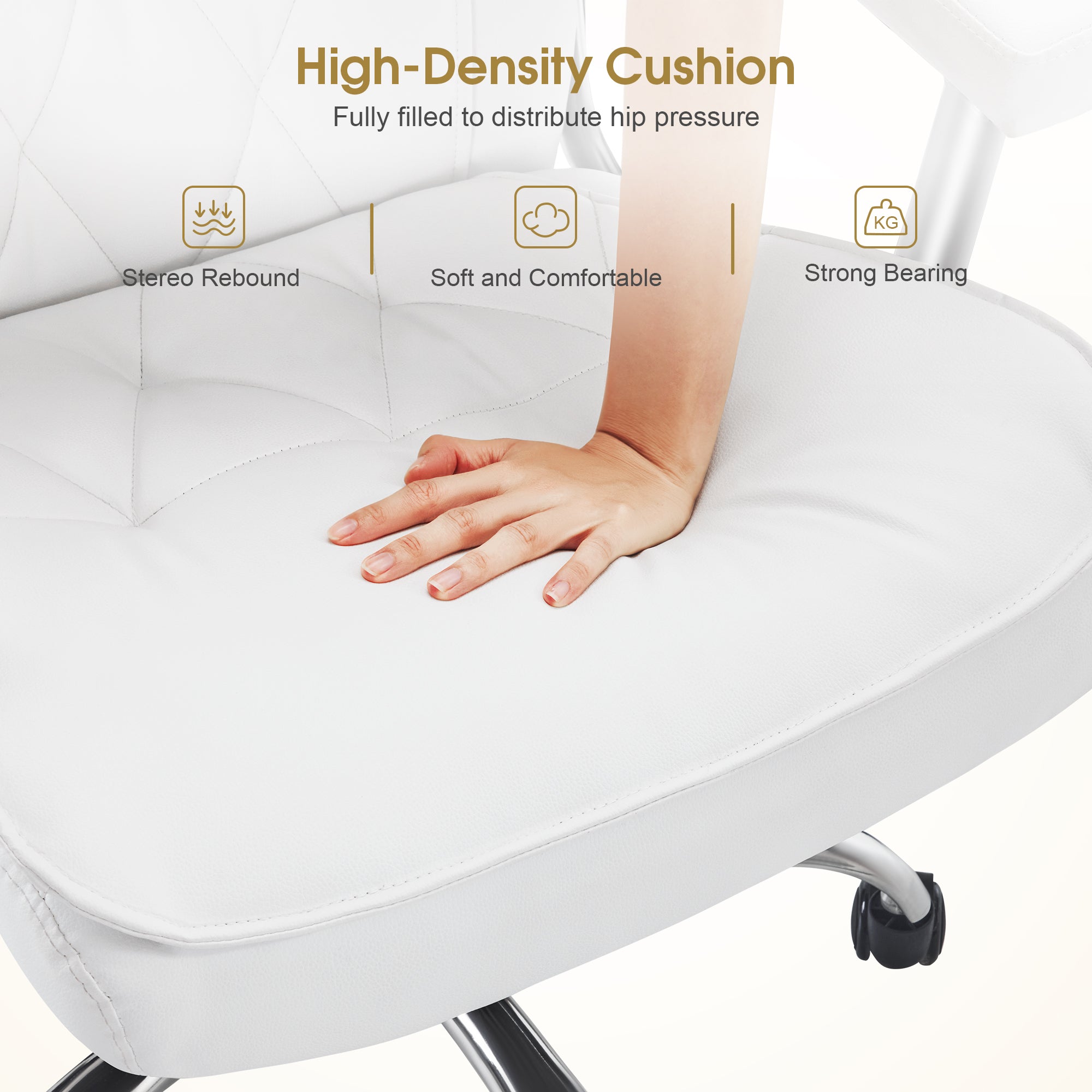 Adjustable Comfy Home Office Chair, Modern Nail Chair with Thick Backrest & Rolling Wheels 3558