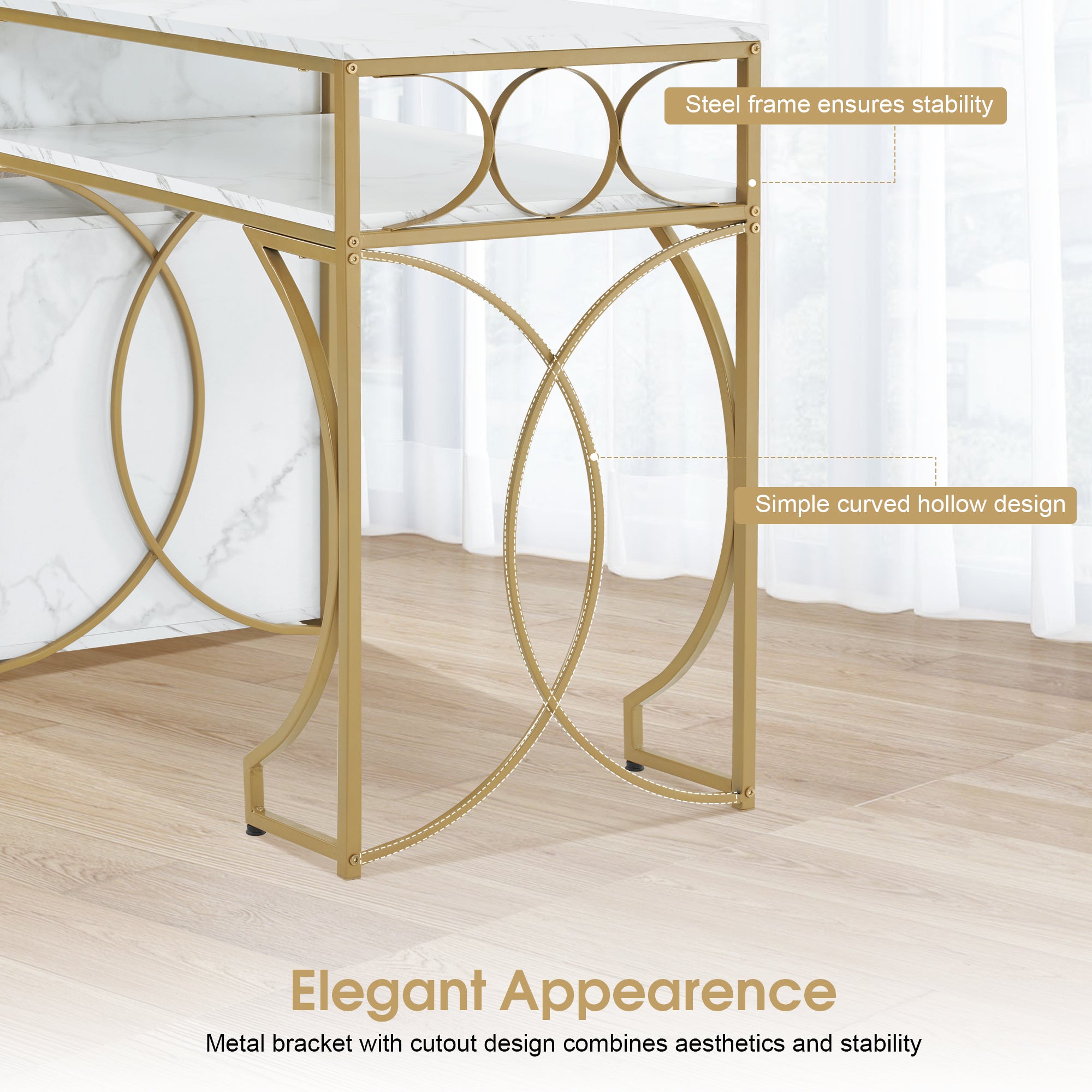 BarberPub Double Manicure Table, Marbling Textured Nail Station for 2 person 2488