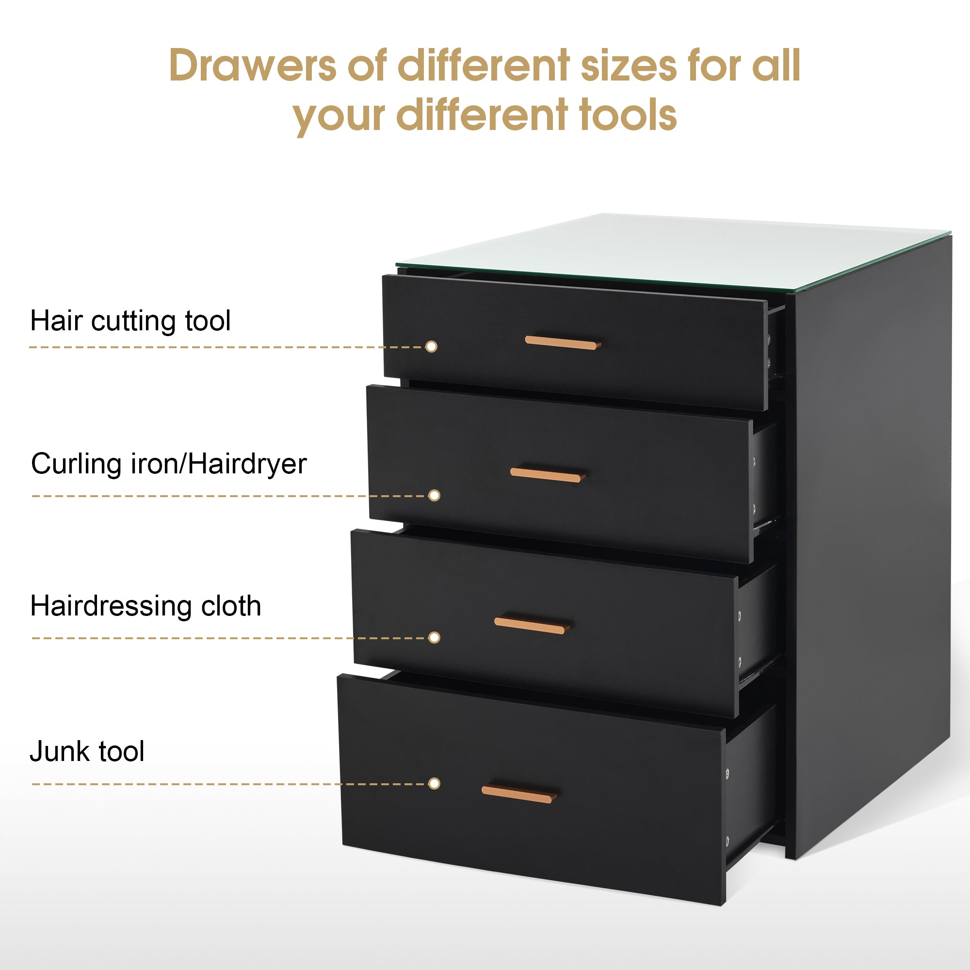 Glass Top Double-sided Styling Barber Station, Dual Directional Tool Organizer with Storage Drawers 2017