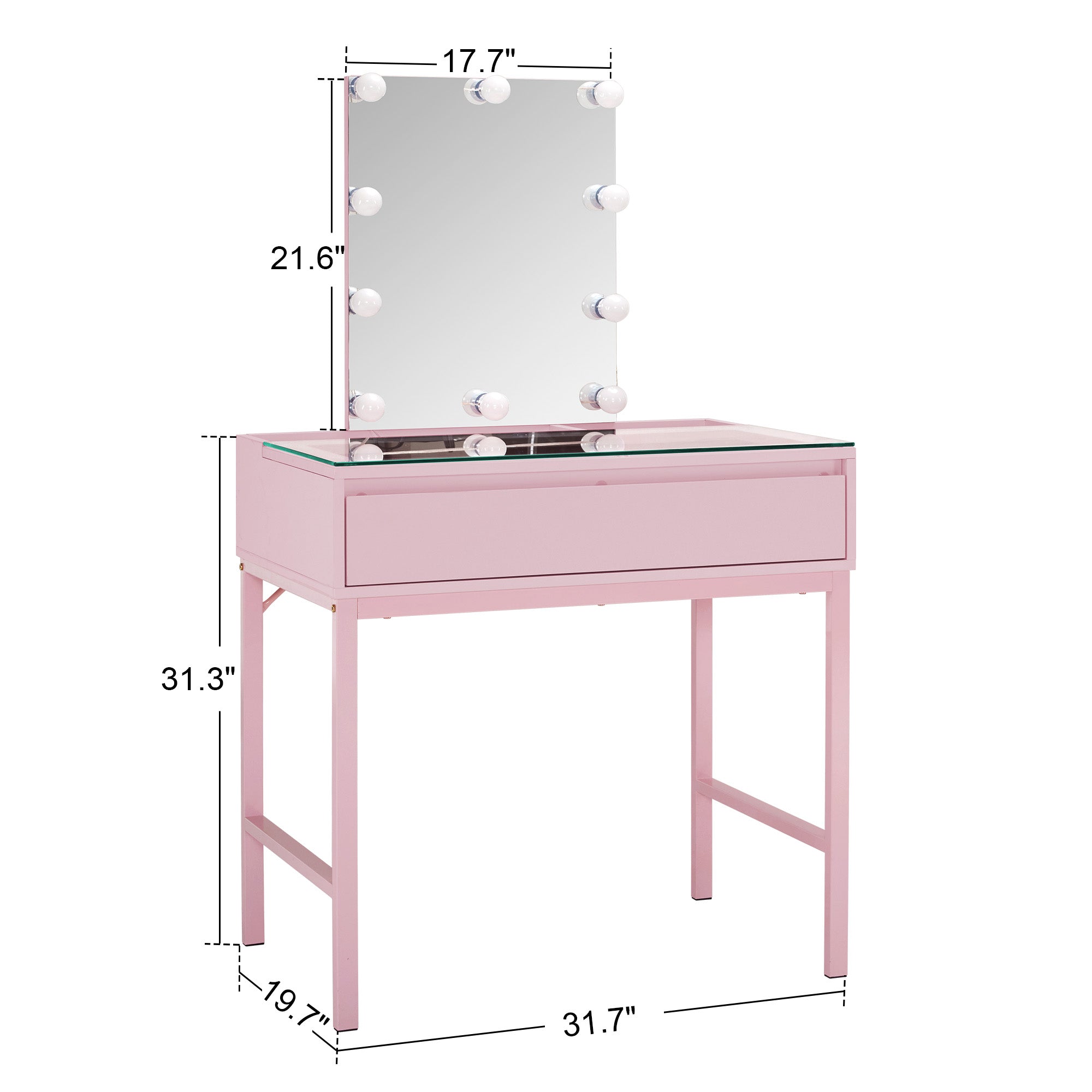 BarberPub Vanity Desk with Mirror&LED Lights, Storage Dressing Table 3381