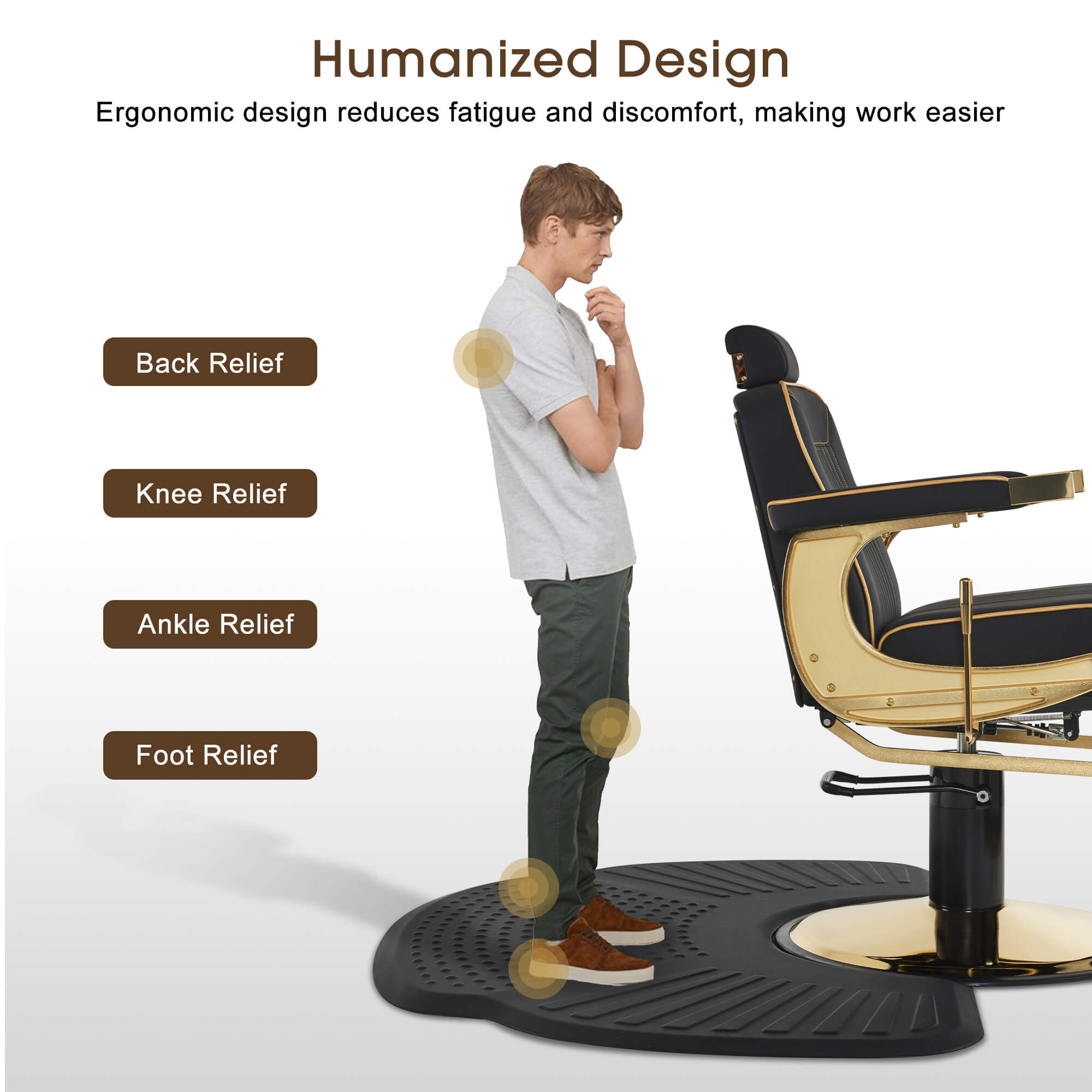 Barber Chair 3819 & Anti-Fatigue Mat 0085 Set - All Purpose Reclining Hydraulic Barber Chair with 1 Inch Thick Salon Mat, Ideal for Barbers & Stylists