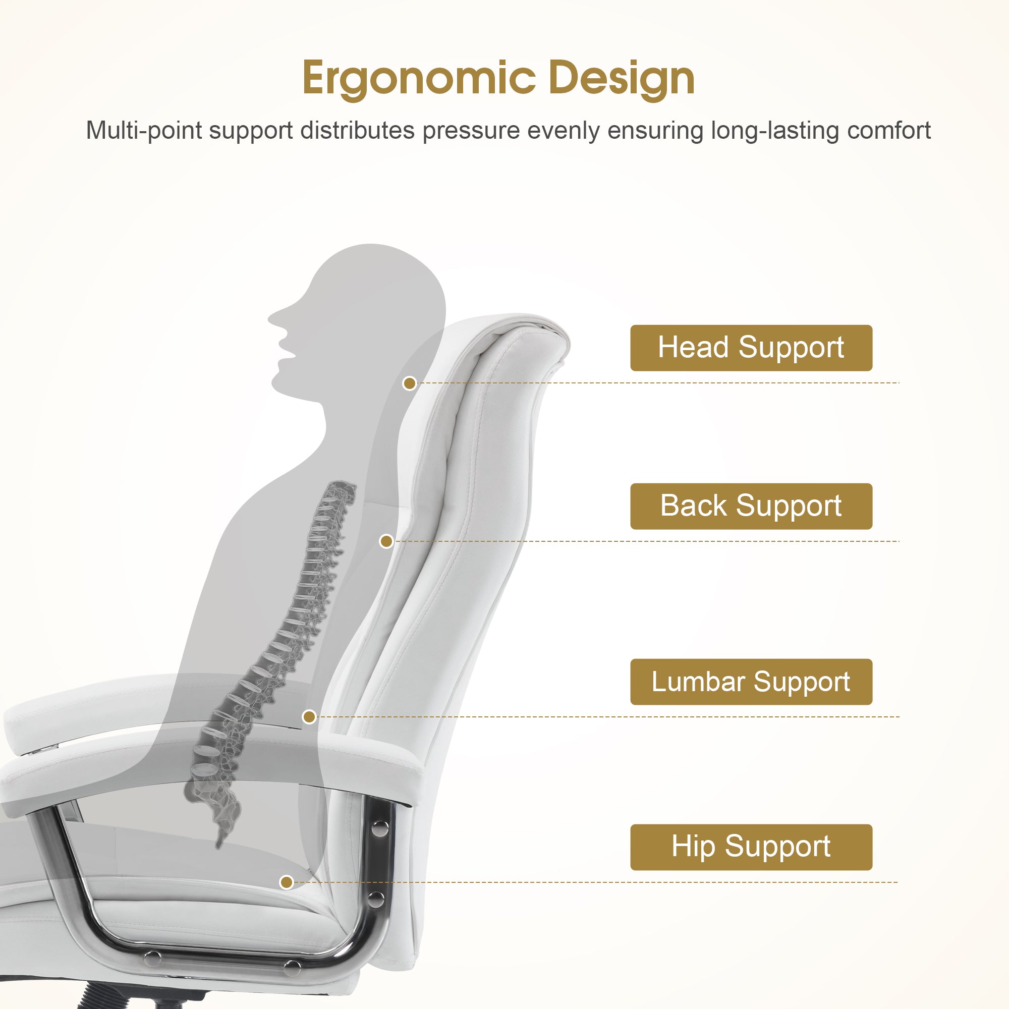 Adjustable Comfy Home Office Chair, Modern Nail Chair with Thick Backrest & Rolling Wheels 3558