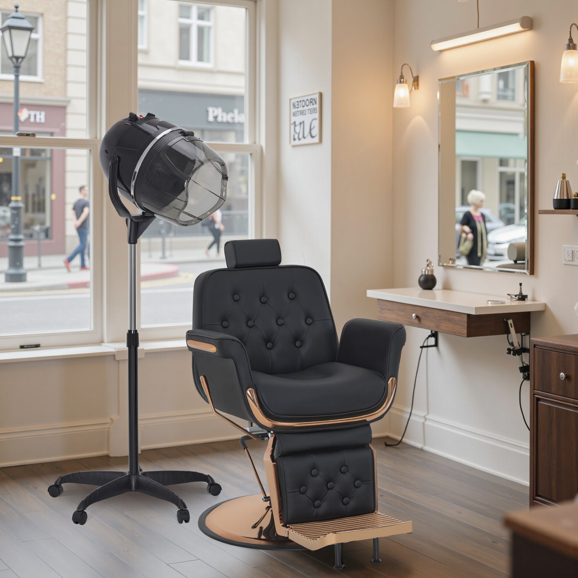BarberPub 1300W Adjustable Hooded Floor Hair Bonnet Dryer Stand Up Rolling Base VHD08