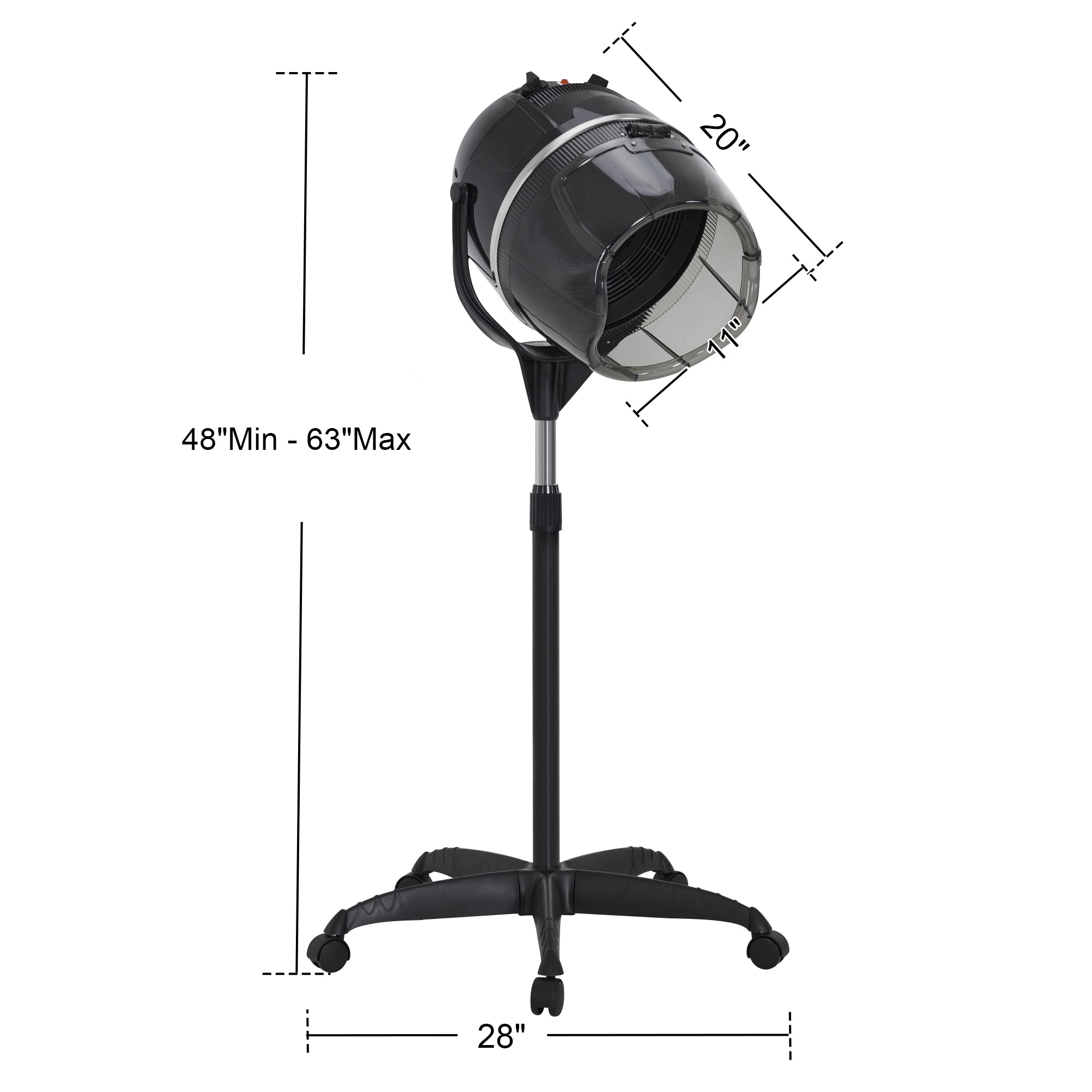 BarberPub 1300W Adjustable Hooded Floor Hair Bonnet Dryer Stand Up Rolling Base VHD08