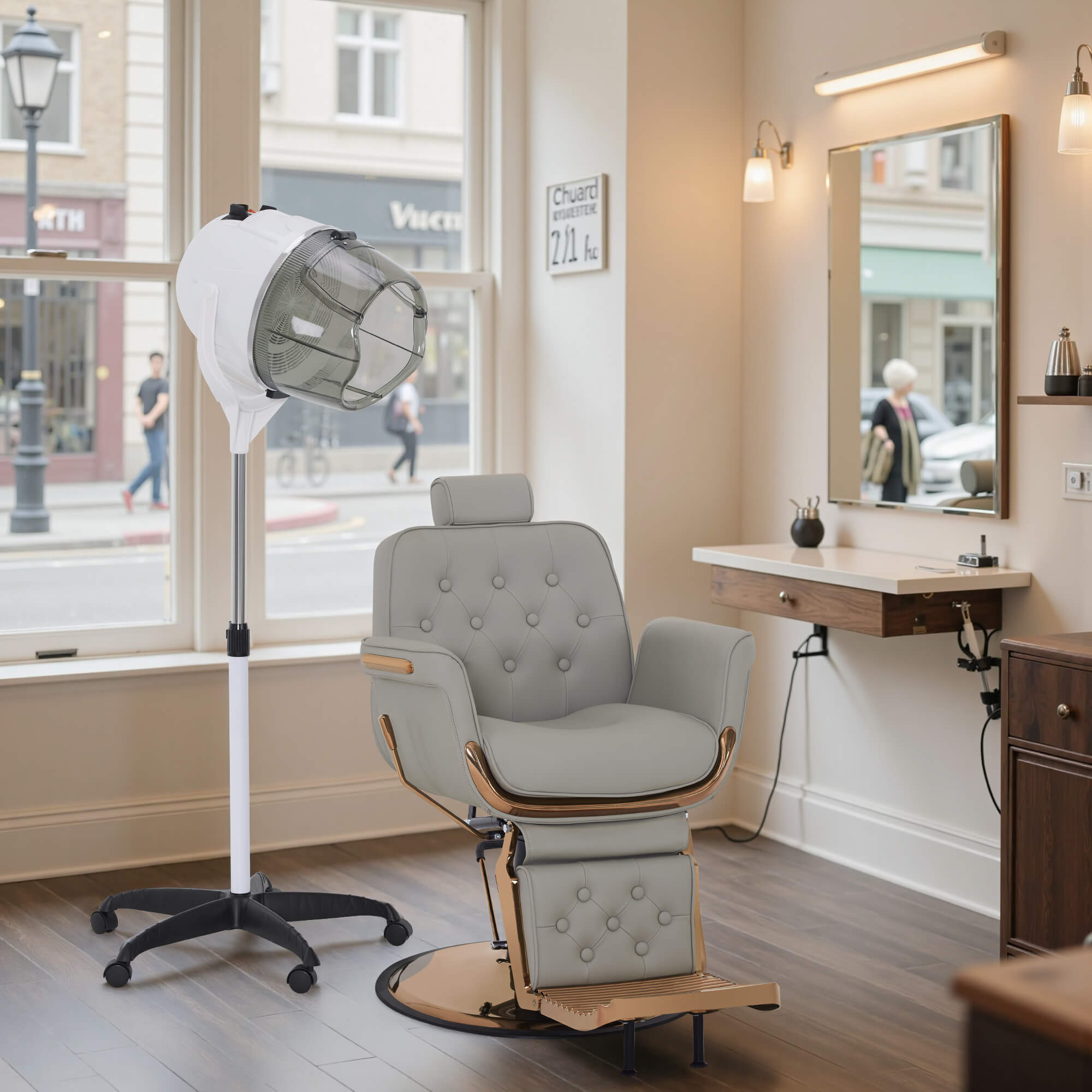 BarberPub 1300W Adjustable Hooded Floor Hair Bonnet Dryer Stand Up Rolling Base VHD08