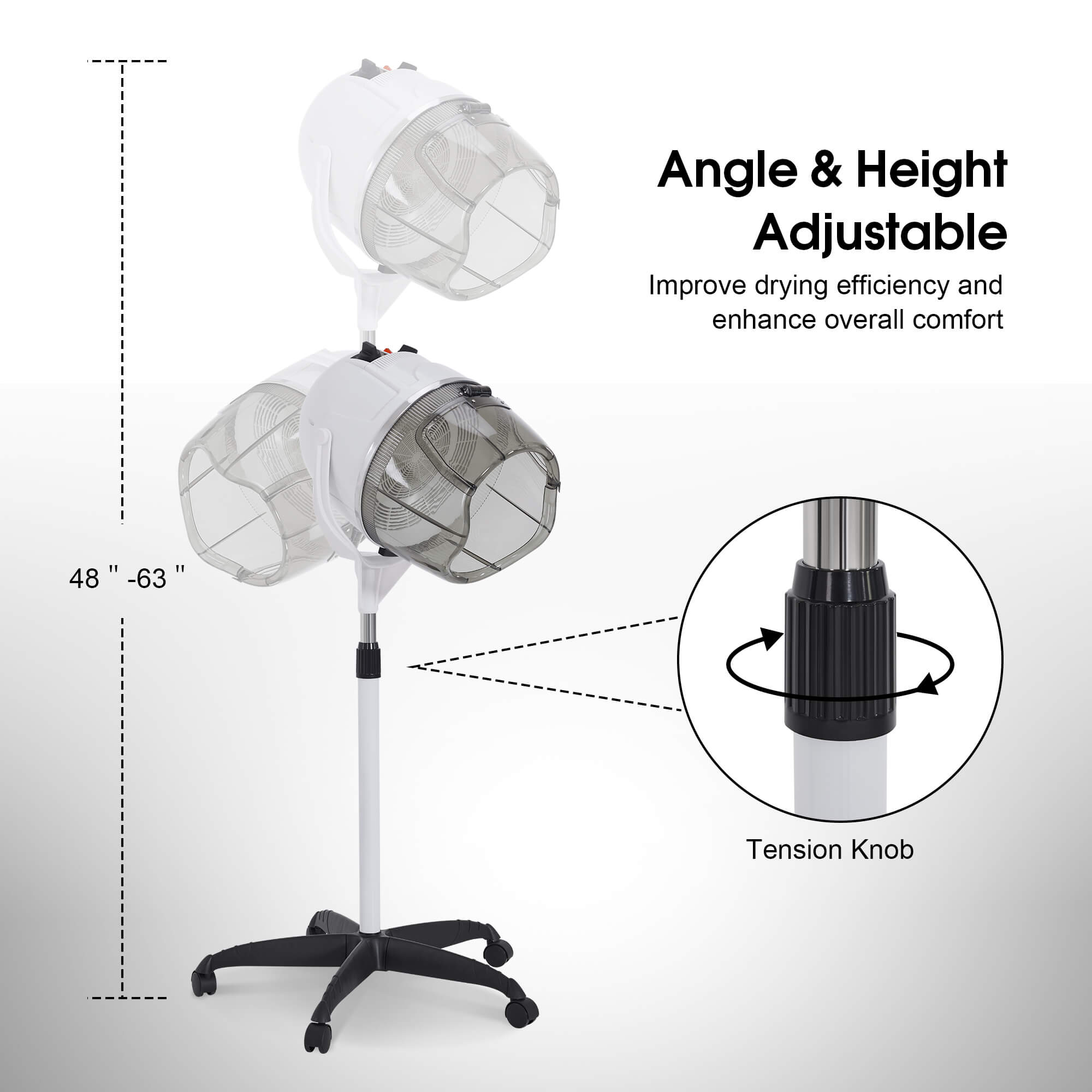 BarberPub 1300W Adjustable Hooded Floor Hair Bonnet Dryer Stand Up Rolling Base VHD08