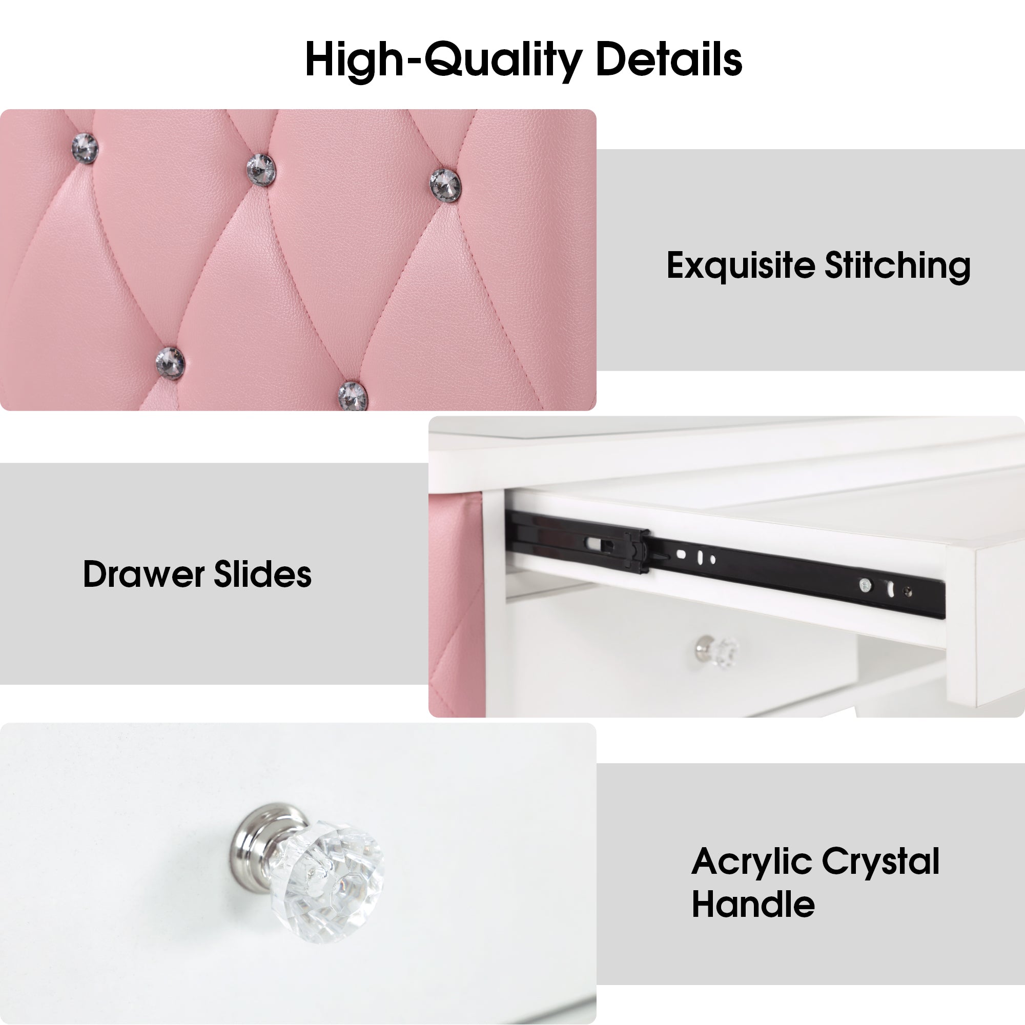 Glass-Top Nail Desk with Storage Drawer & Leather Padding, Beauty Manicure Station 2675