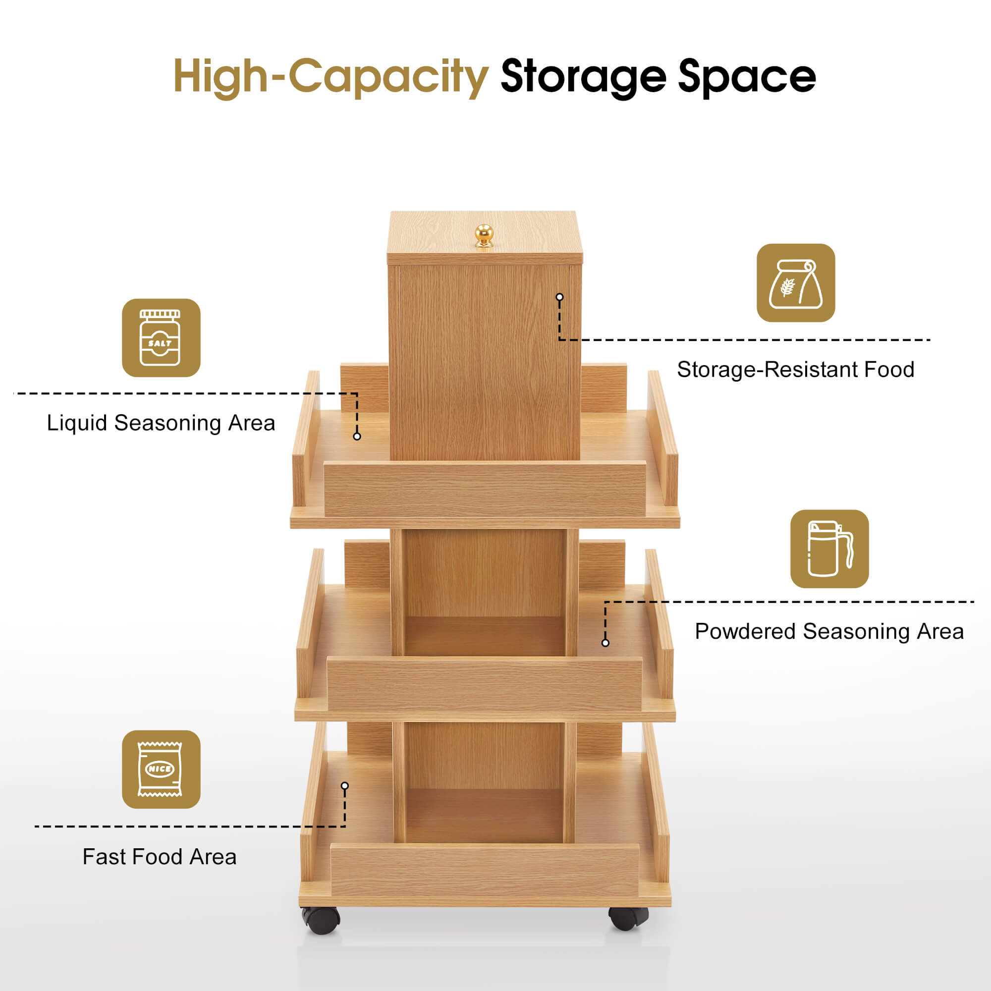 Multi-functional Storage Salon Trolley, Beauty 3-Tier Storage Equipment, Kitchen Trolley 2038
