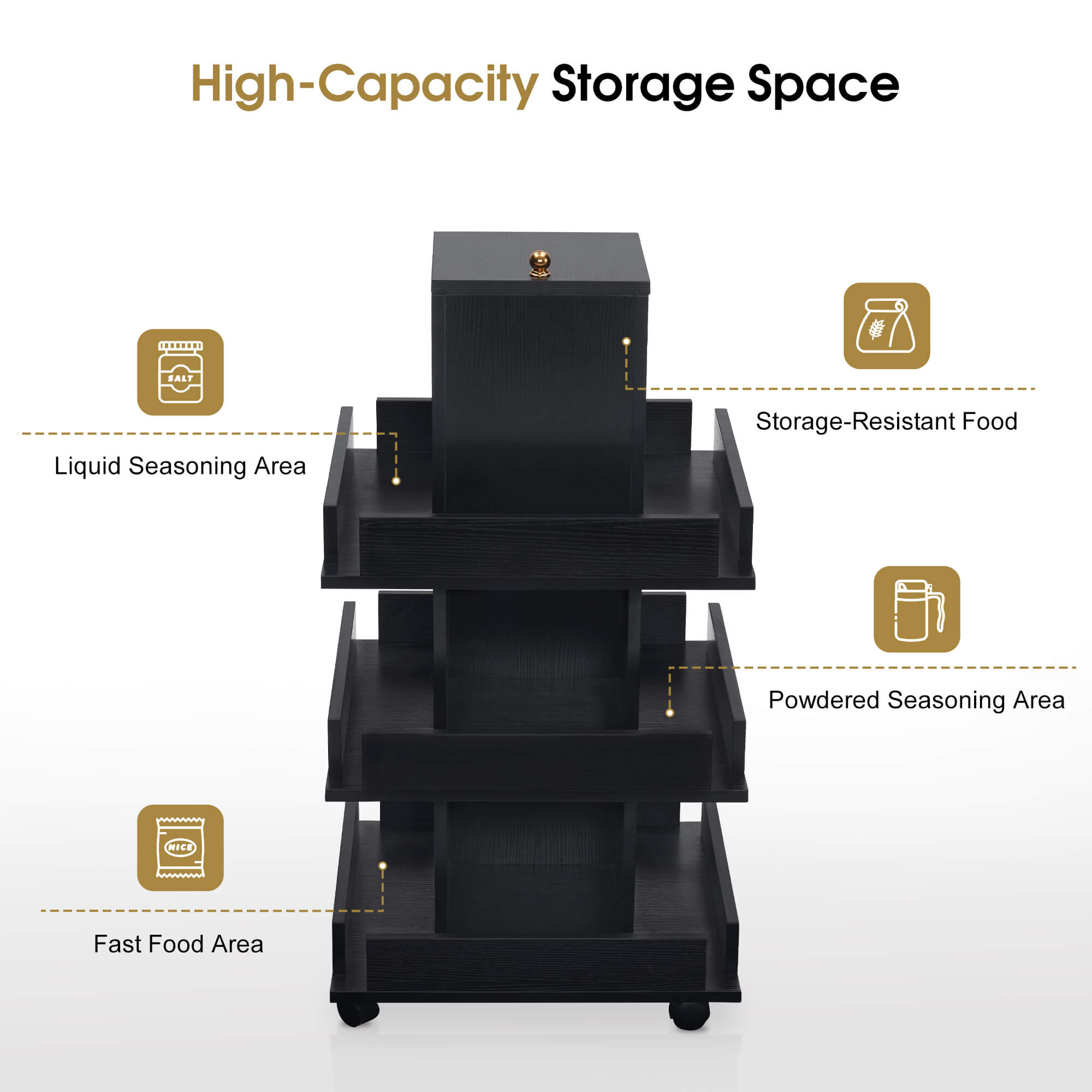 Multi-functional Storage Salon Trolley, Beauty 3-Tier Storage Equipment, Kitchen Trolley 2038