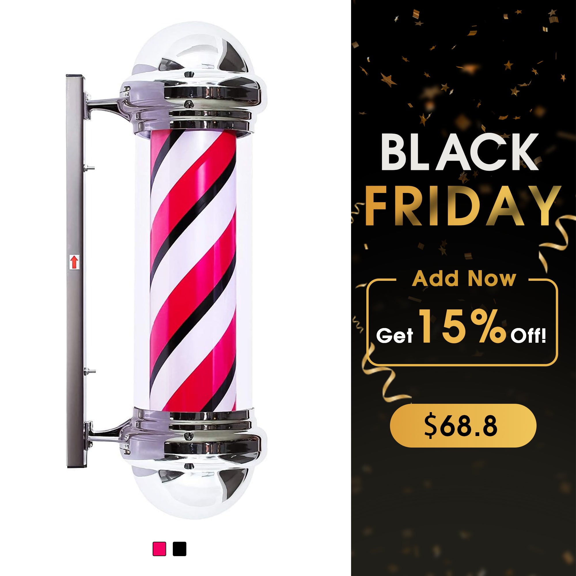 BarberPub Barber Pole Rotating LED Strips Metal Hair Salon Sign L016