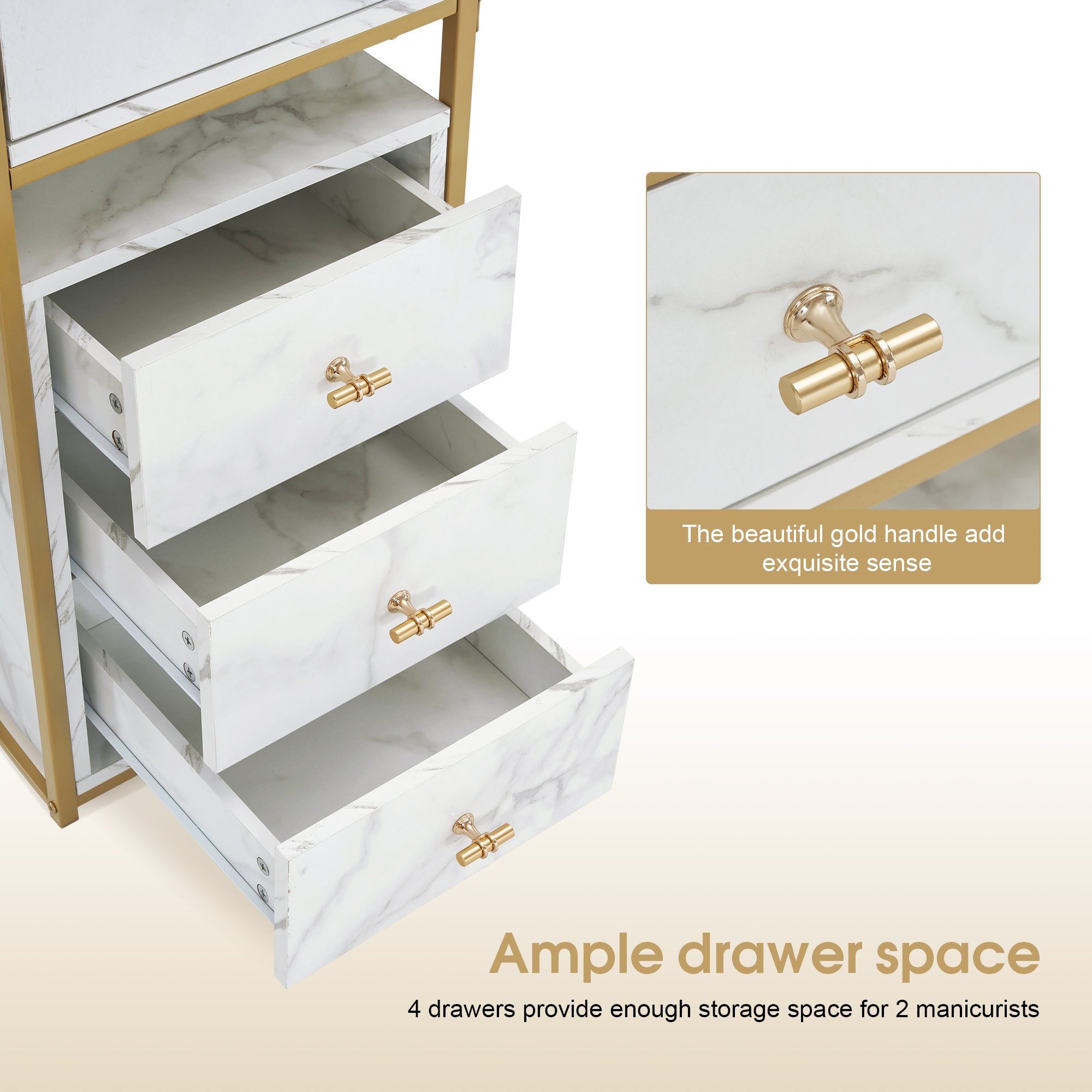 BarberPub Double Manicure Table, Marbling Textured Nail Station for 2 person 2488