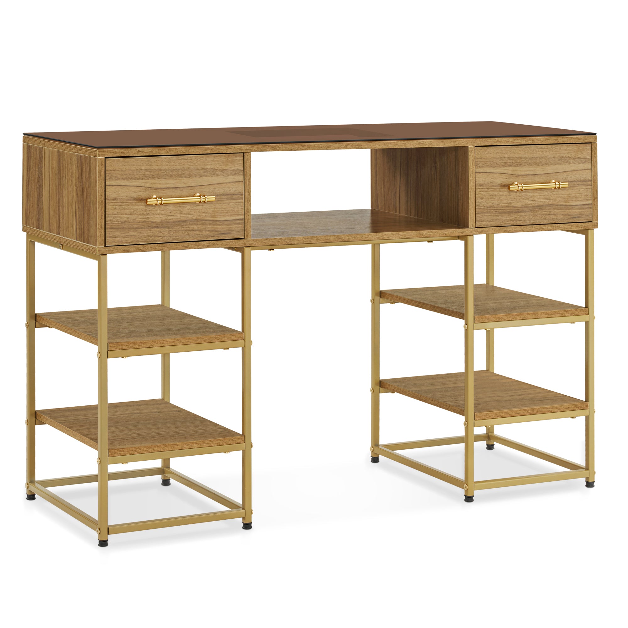 BarberPub Beauty Manicure Table with Metal Frame & Glass, Modern Nail Equipment 2411