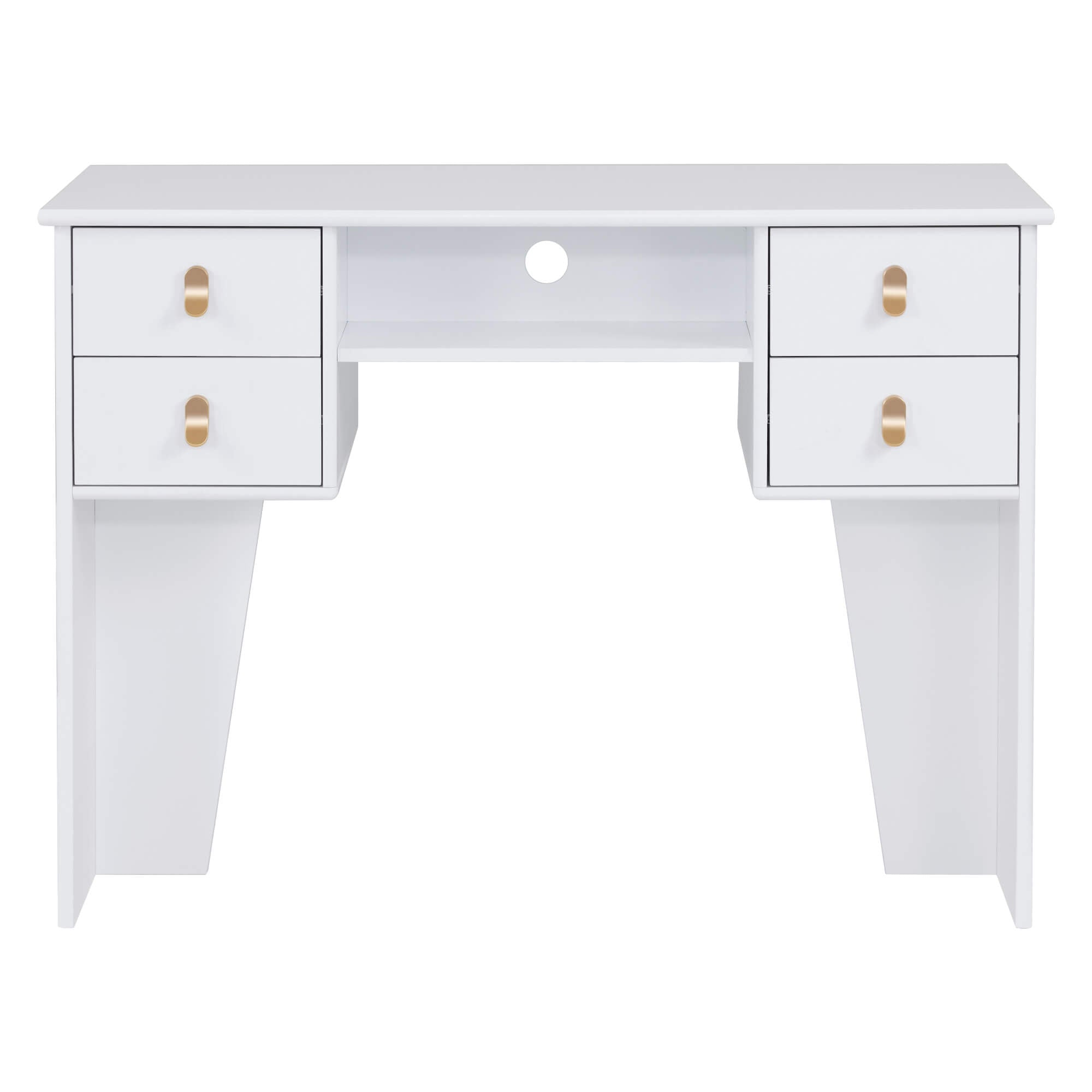 BarberPub All-White Manicure Table for Storage, Beauty Nail Desk with Double-sided Open Space 2997