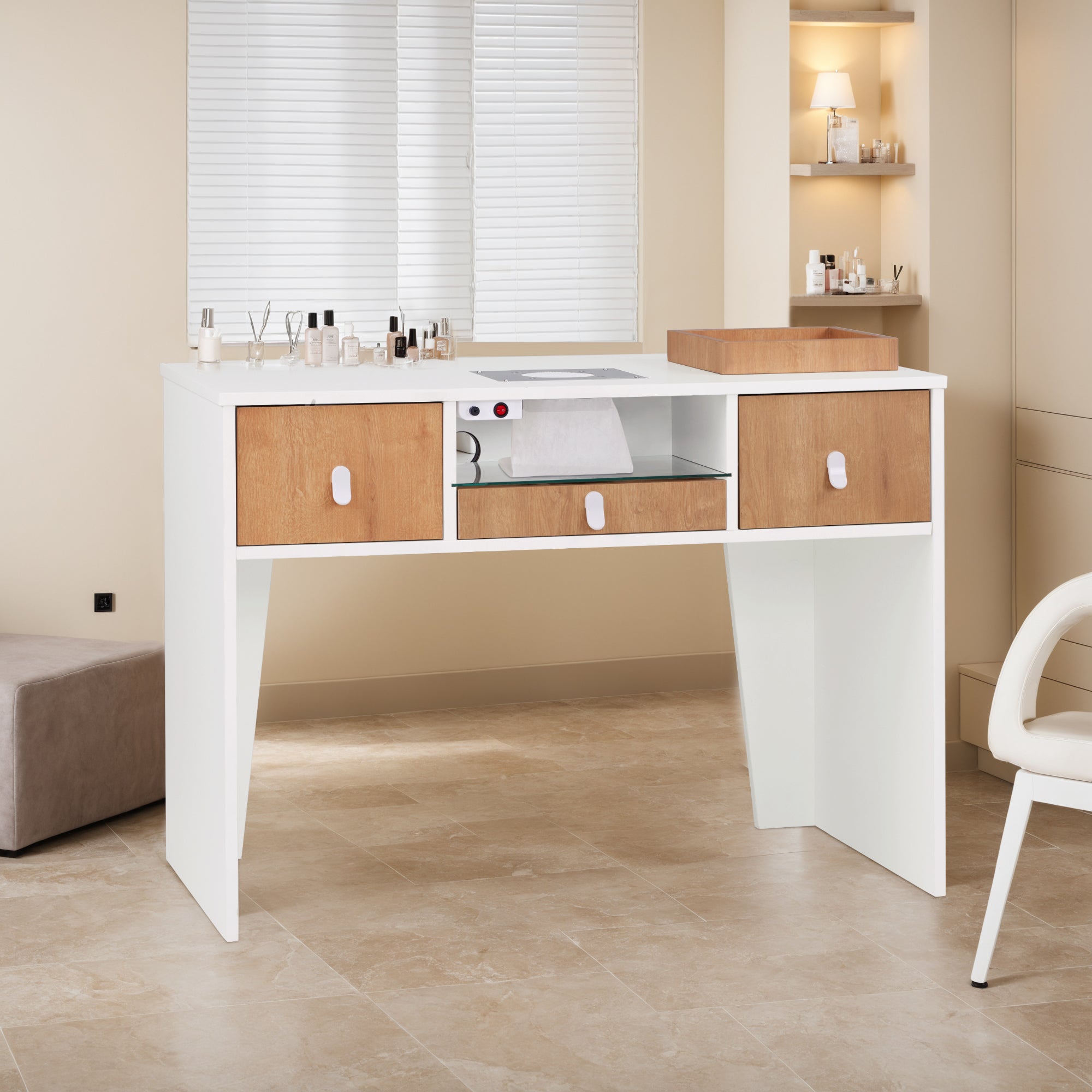 Nail Tech Desk with Electric Dust Collector & Built-In Socket, Manicure Storage Workstation VC232