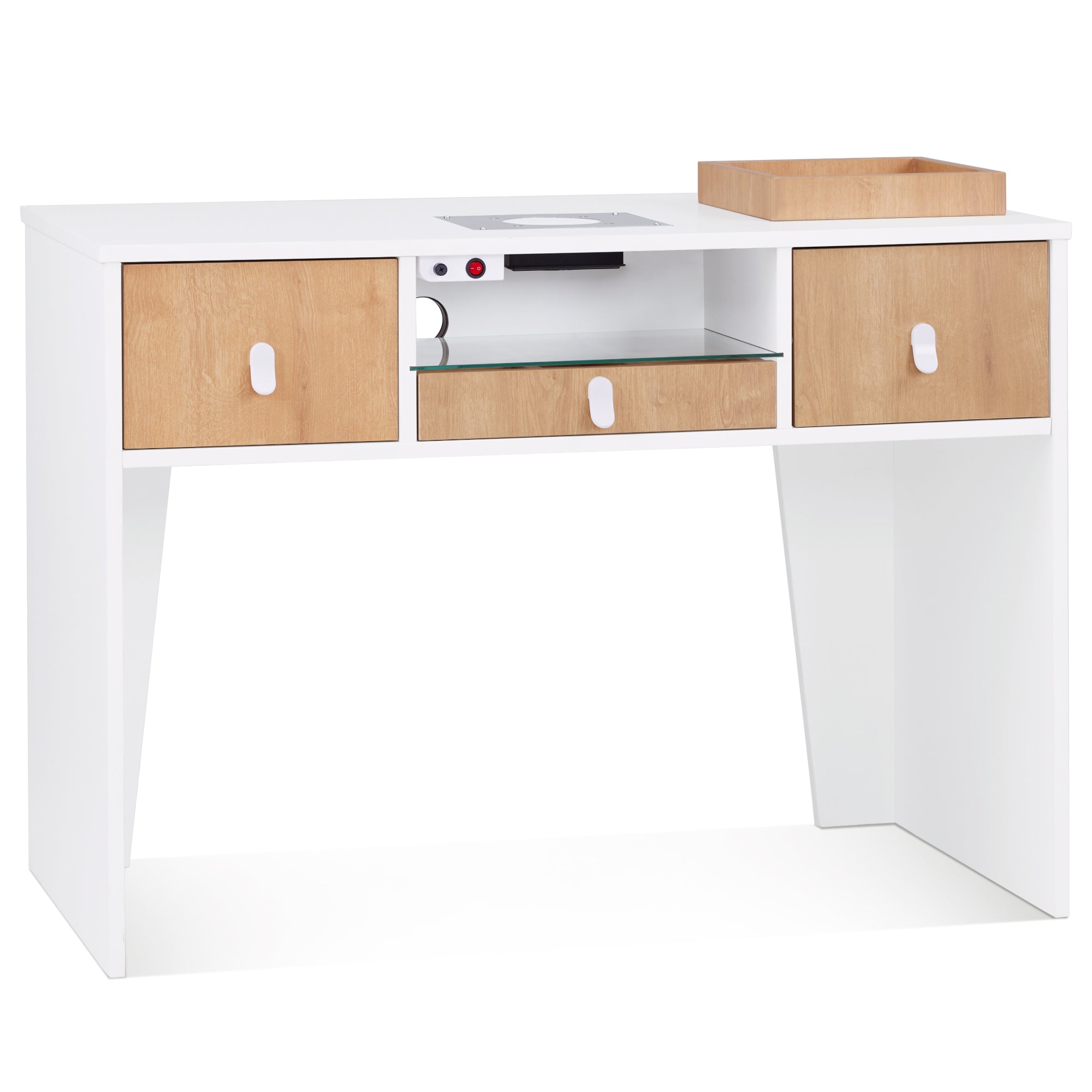 Nail Tech Desk with Electric Dust Collector & Built-In Socket, Manicure Storage Workstation VC232
