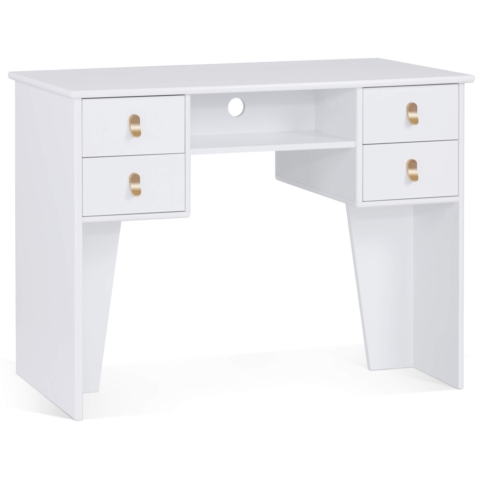 BarberPub All-White Manicure Table for Storage, Beauty Nail Desk with Double-sided Open Space 2997