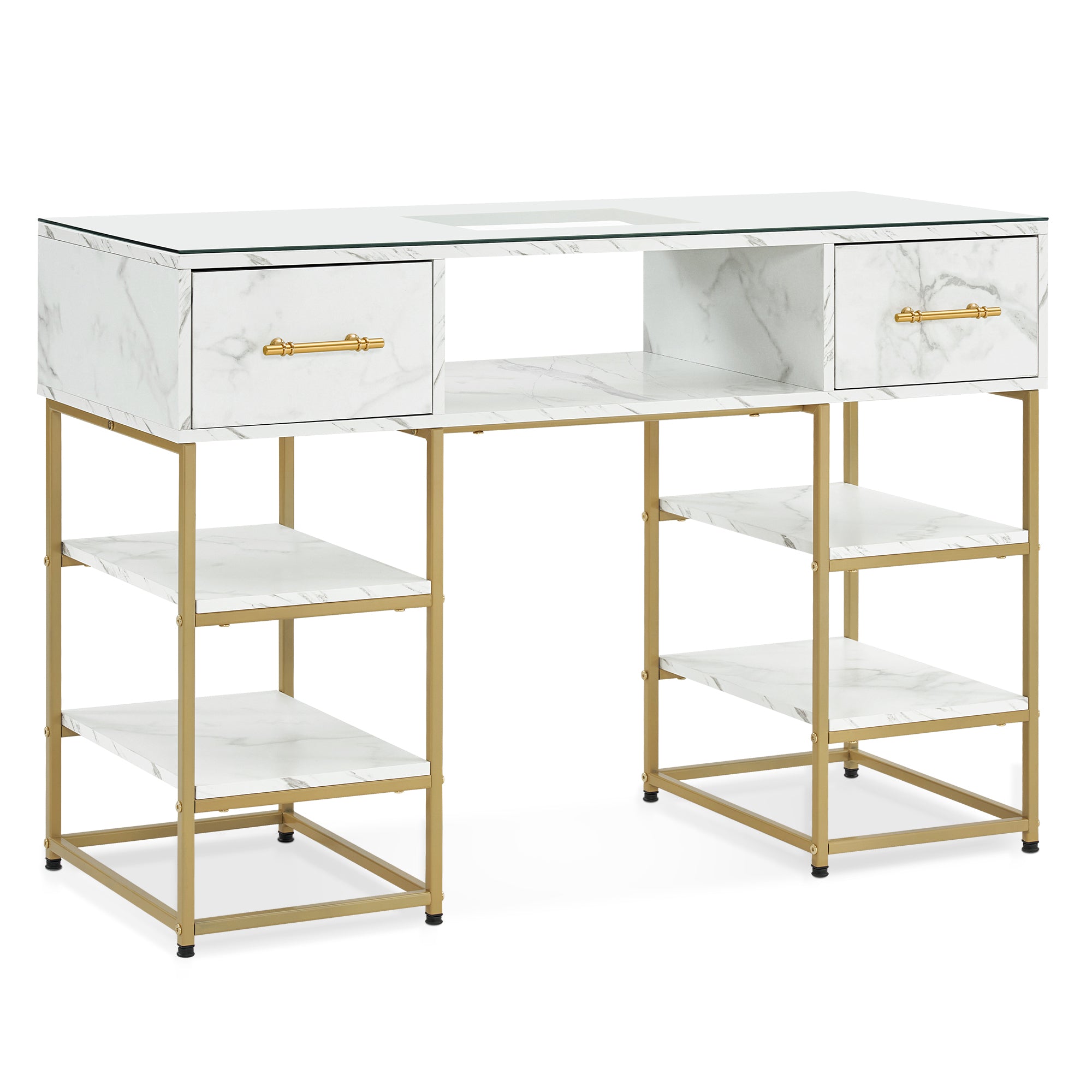 BarberPub Beauty Manicure Table with Metal Frame & Glass, Modern Nail Equipment 2411