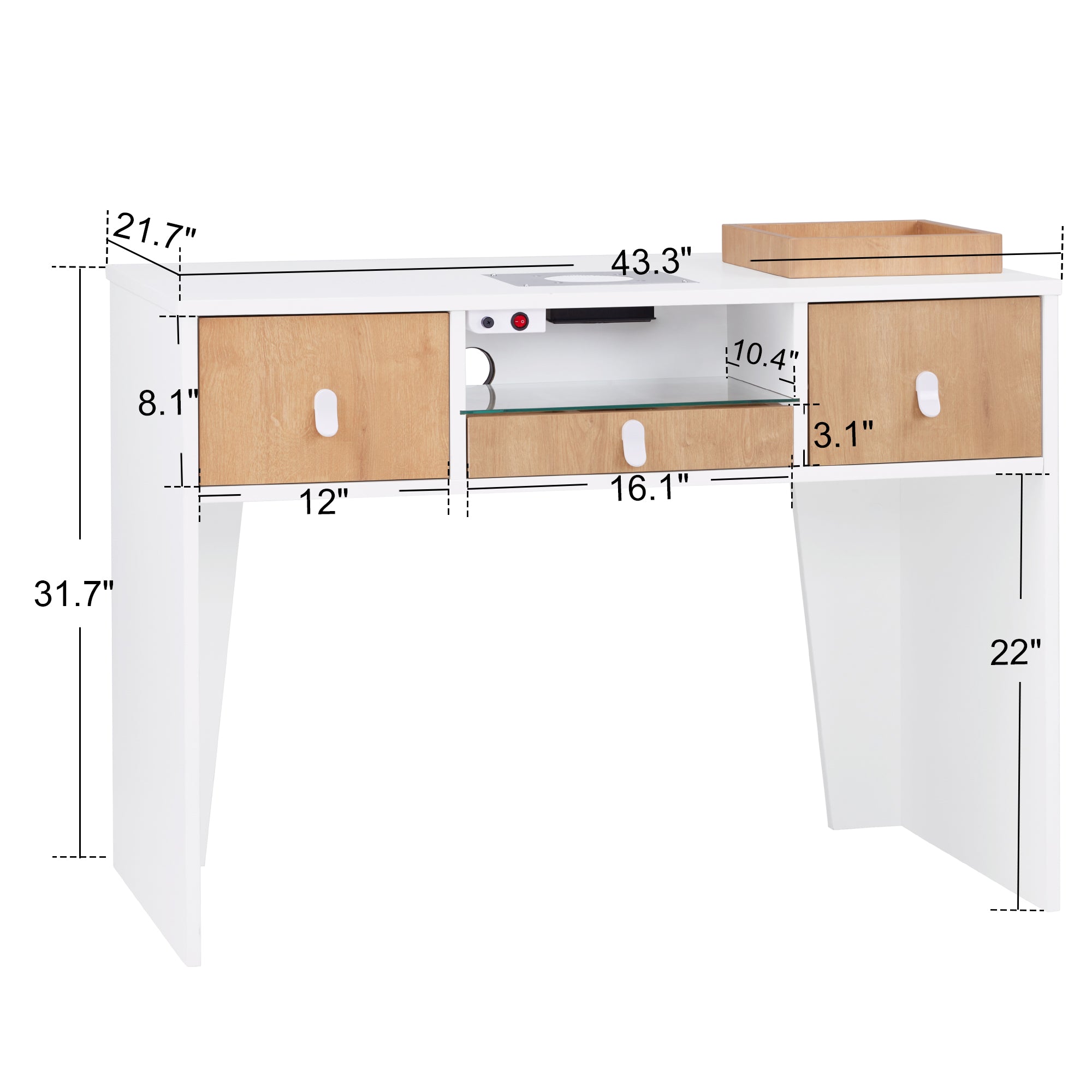 Nail Tech Desk with Electric Dust Collector & Built-In Socket, Manicure Storage Workstation VC232