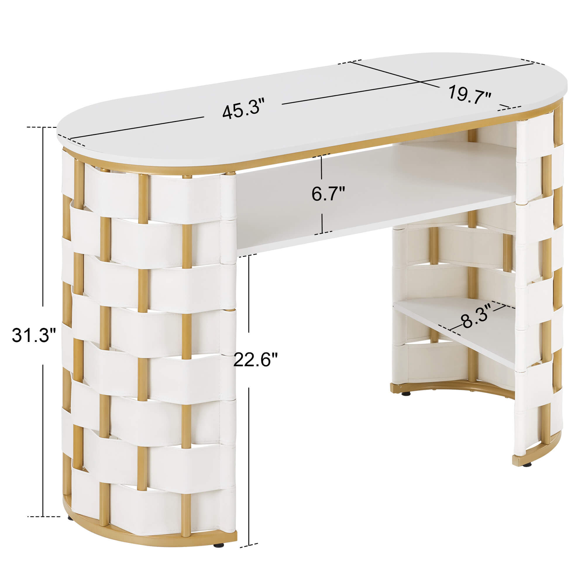 White Woven Leather Manicure Table for Storage, Beauty Salon Nail Desk with Metal Frame 2405