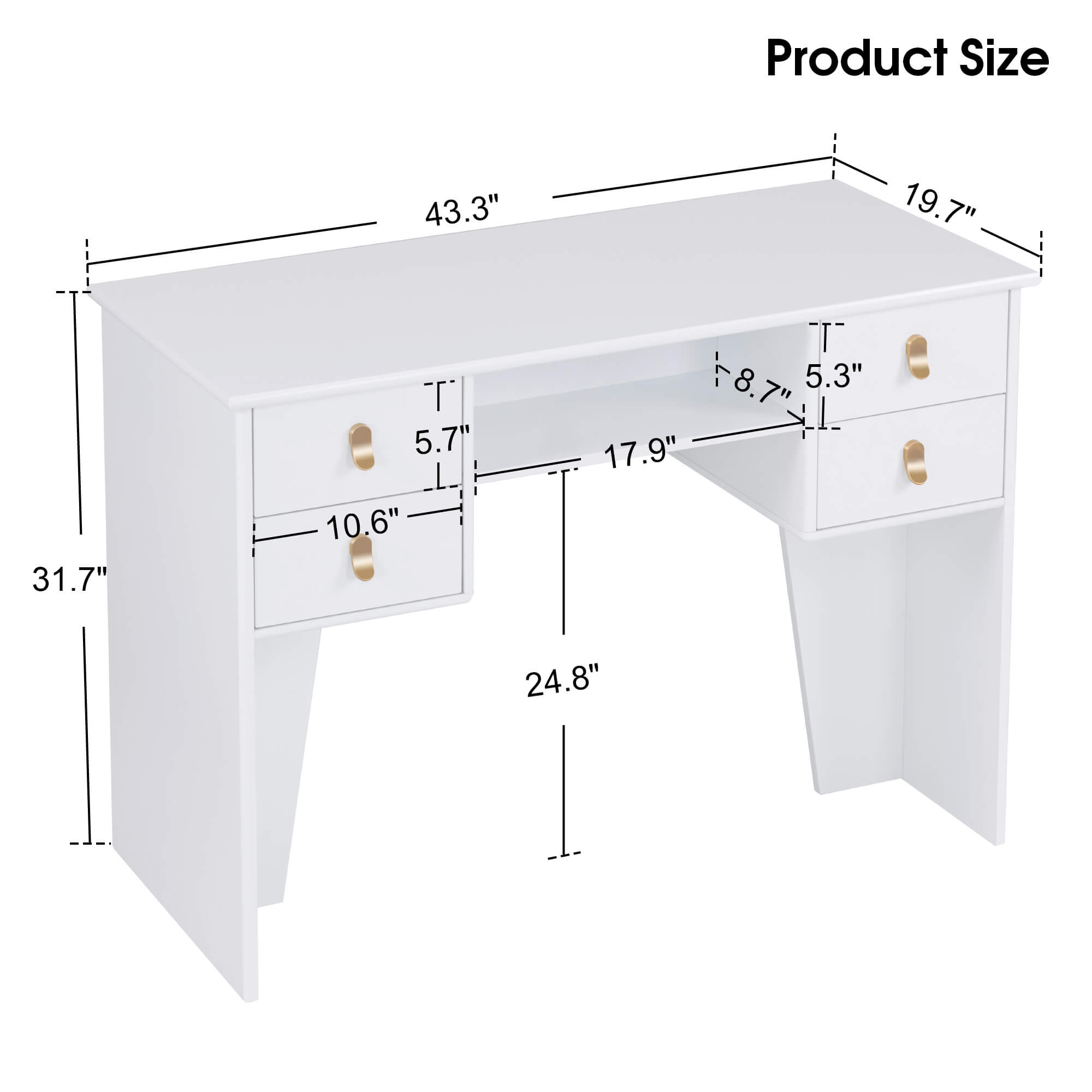 BarberPub All-White Manicure Table for Storage, Beauty Nail Desk with Double-sided Open Space 2997
