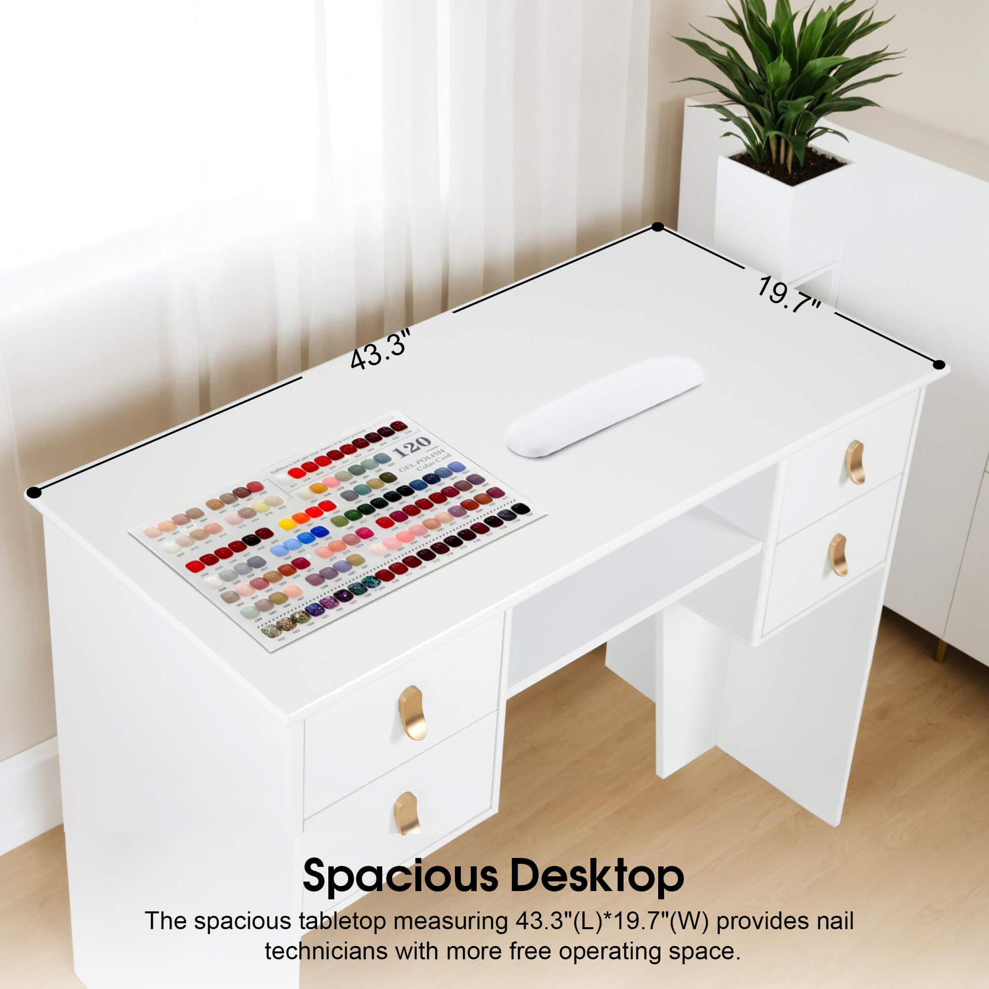 BarberPub All-White Manicure Table for Storage, Beauty Nail Desk with Double-sided Open Space 2997