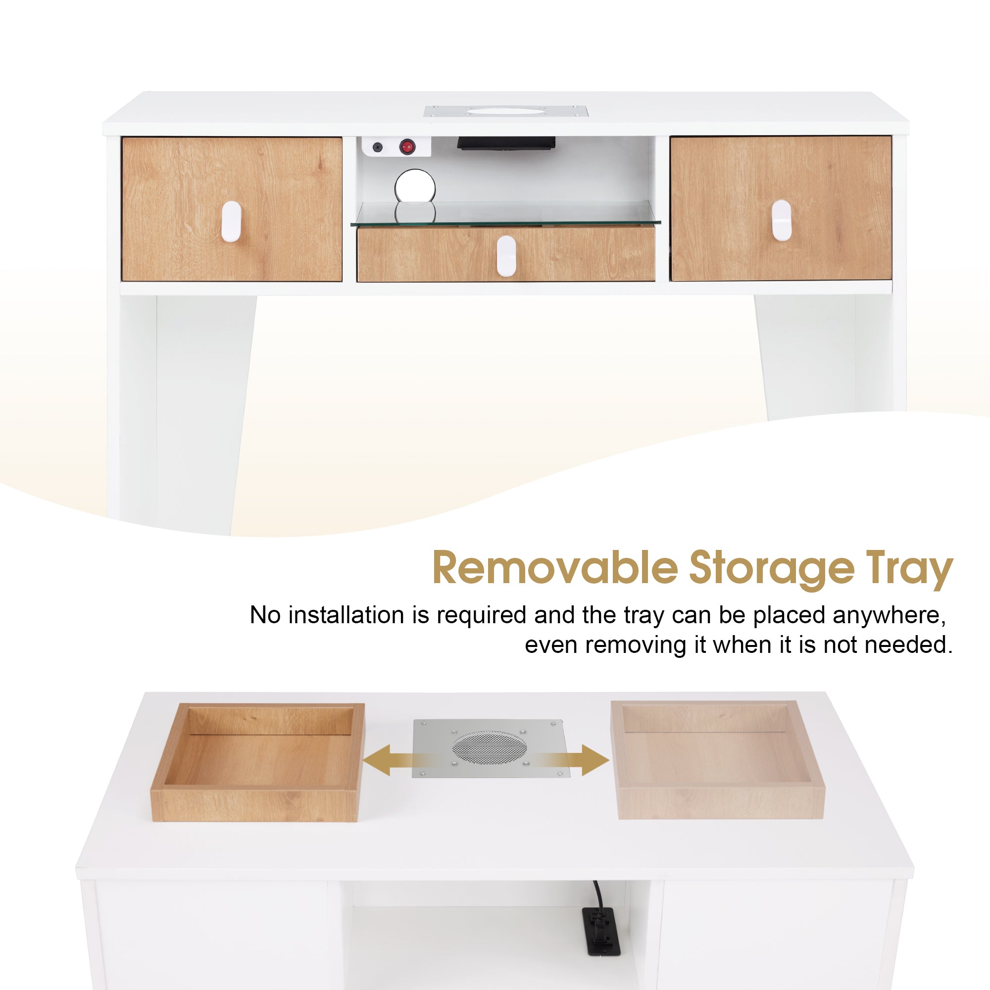 Nail Tech Desk with Electric Dust Collector & Built-In Socket, Manicure Storage Workstation VC232