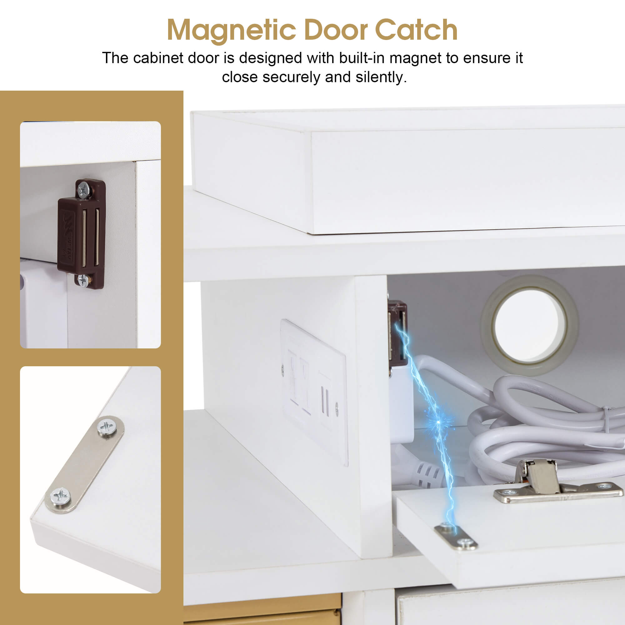 Modern Double Manicure Table for Storage, Acetone Resistant Nail Desk with Built-In Power Outlet 2451