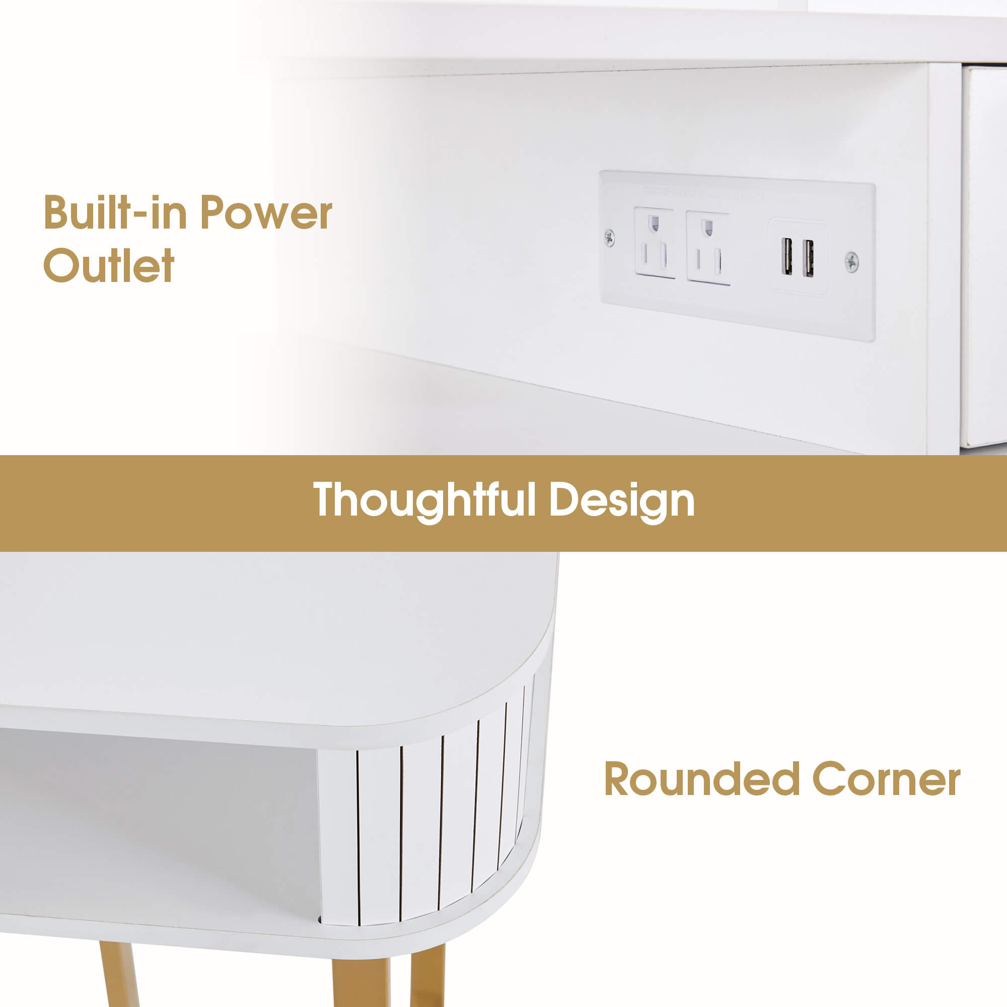 Modern Double Manicure Table for Storage, Acetone Resistant Nail Desk with Built-In Power Outlet 2451