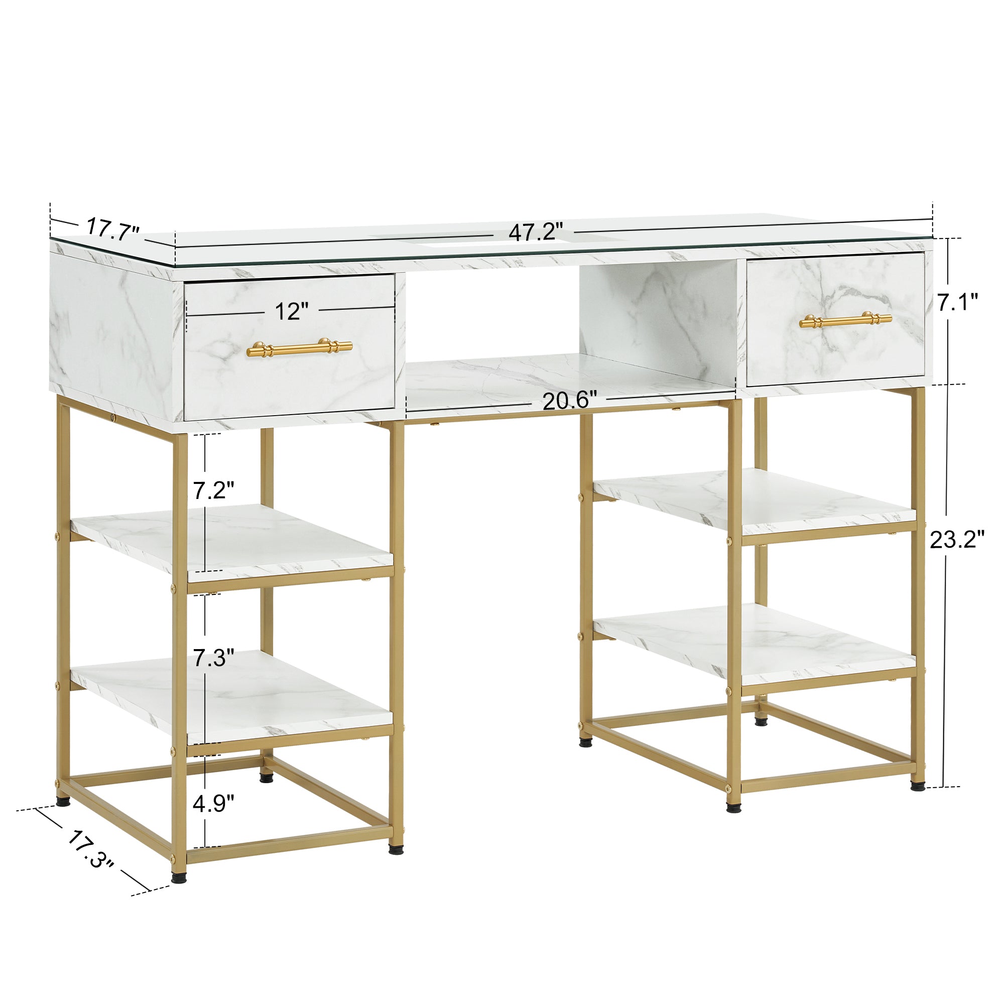 BarberPub Beauty Manicure Table with Metal Frame & Glass, Modern Nail Equipment 2411