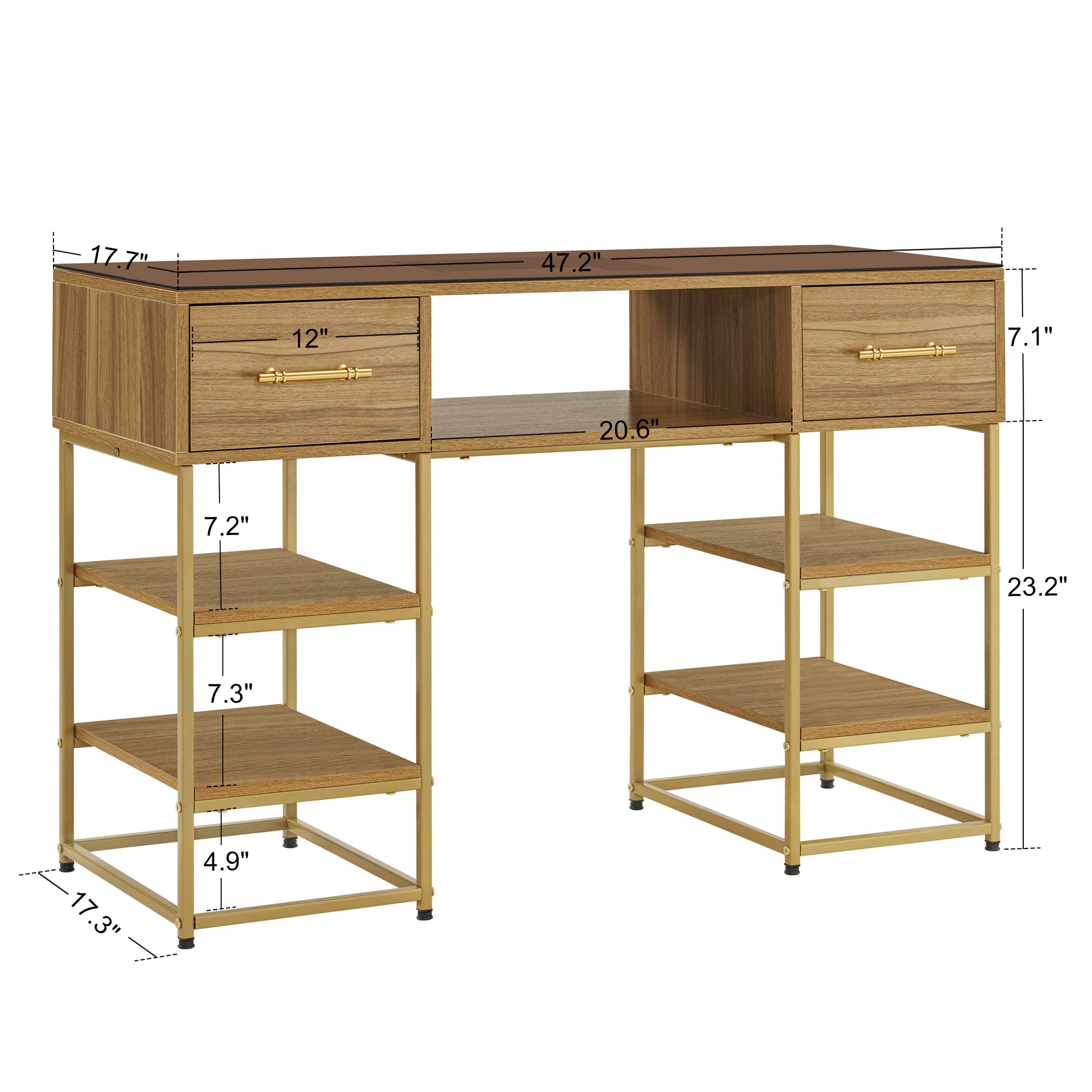 BarberPub Beauty Manicure Table with Metal Frame & Glass, Modern Nail Equipment 2411