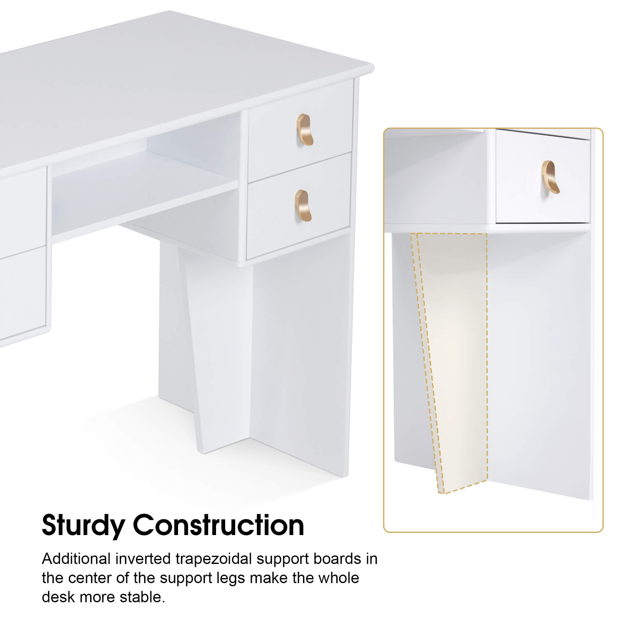 BarberPub All-White Manicure Table for Storage, Beauty Nail Desk with Double-sided Open Space 2997